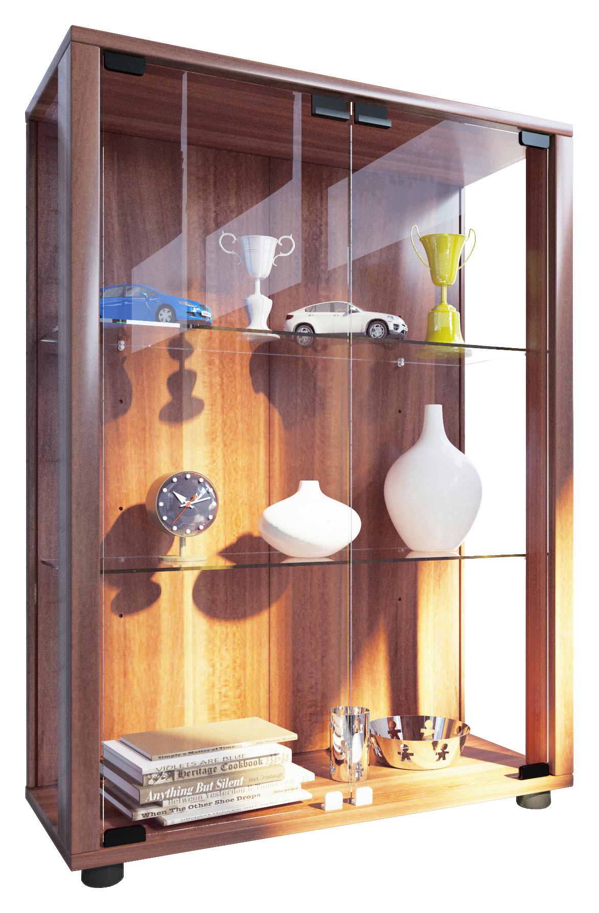 Vitrin Sintalo - diófa színű, Modern, faalapú anyag/üveg (60/80/25cm) - MID.YOU