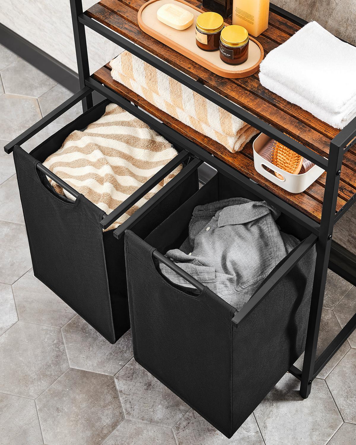 Wäschekorb Blh211b01 - Schwarz/Braun, Trend, Holzwerkstoff/Textil (73/92/33cm) - MID.YOU