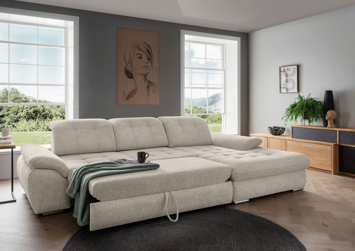 Ecksofa Rigatti, Beige S: 314x184 cm - Chromfarben/Beige, MODERN, Textil (314/184cm) - Livetastic