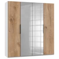 Drehtürenschrank Mit Spiegel 200 cm Level, Weiß/Eiche Dekor - Eichefarben/Weiß, MODERN, Holzwerkstoff (200/216/58cm) - MID.YOU