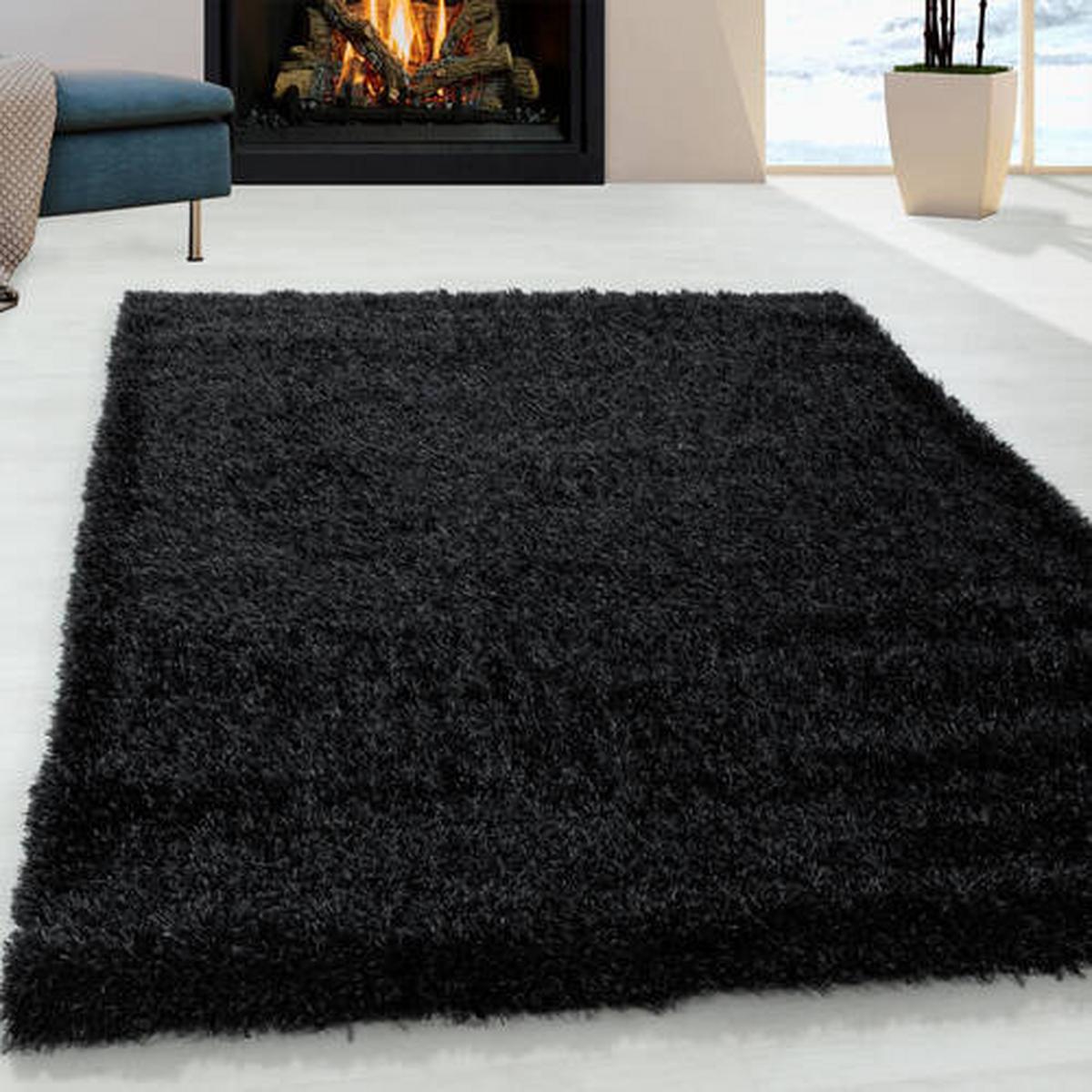 Hochflor Teppich Schwarz Brilliant 160x230 cm - Schwarz, Basics, Textil (160/230cm)