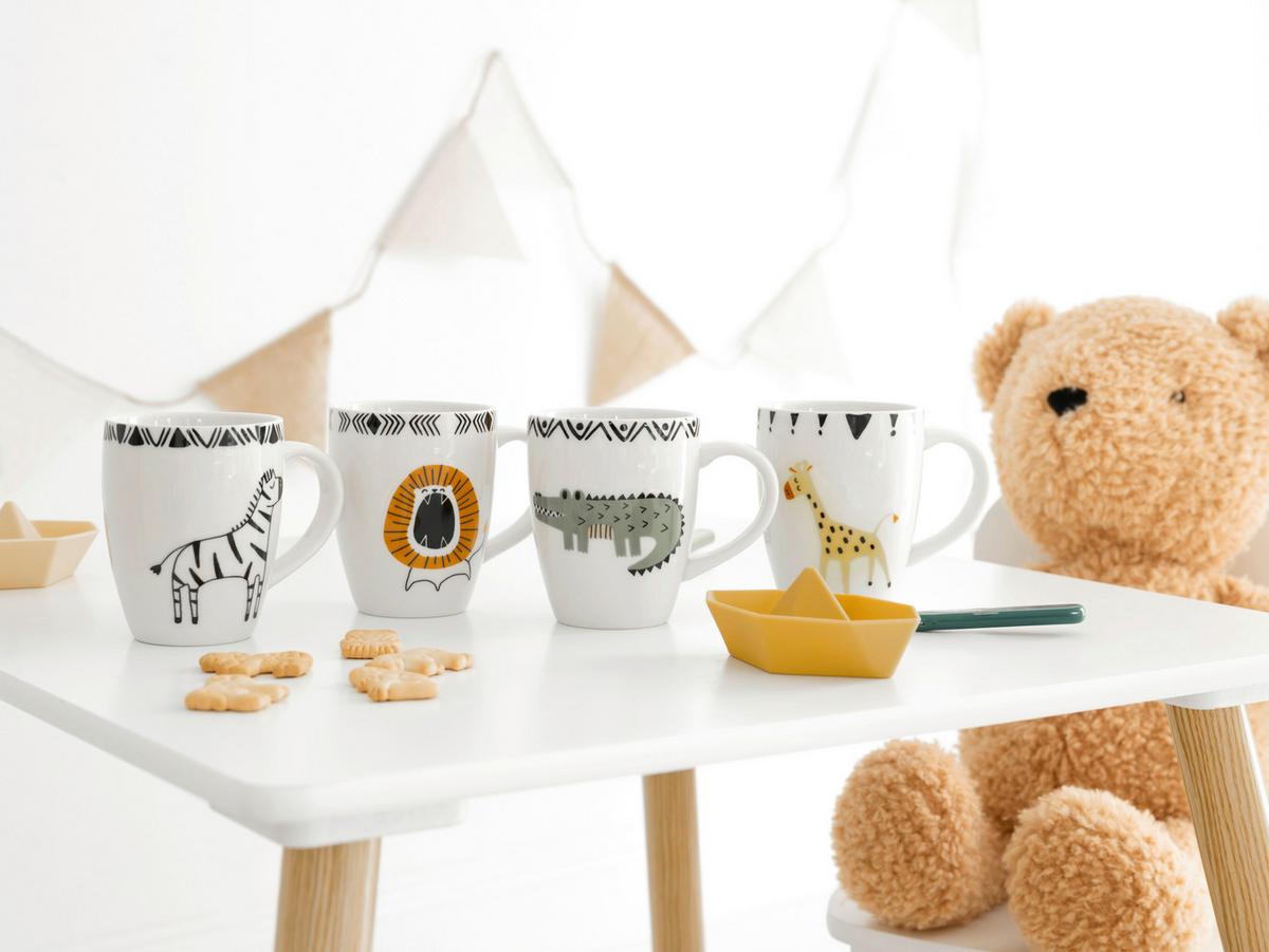 Kinderbecher Steinzeug Safari 4 -Teilig., ca. 250 ml - Multicolor, Basics, Keramik - Creatable