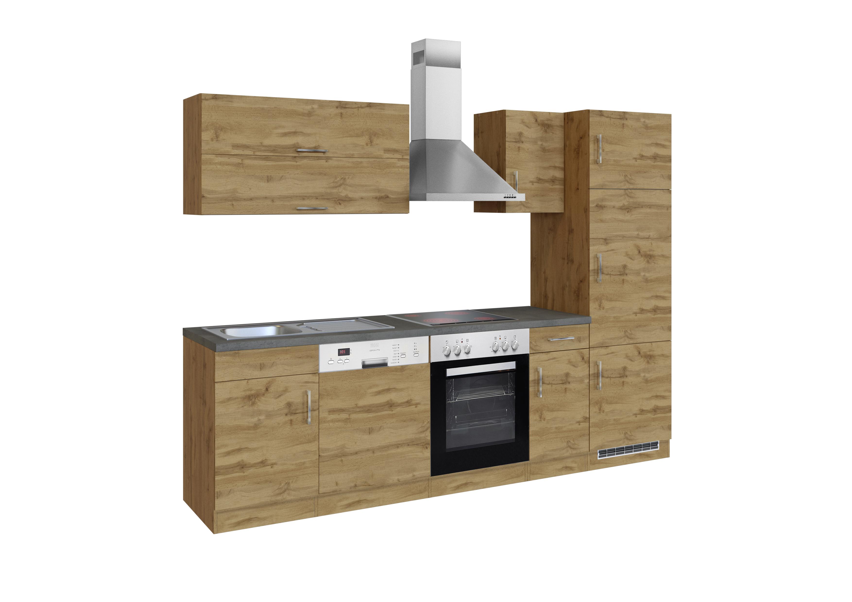 Eichefarbene Küchenzeile mit Geräten Breite ca. 270 cm