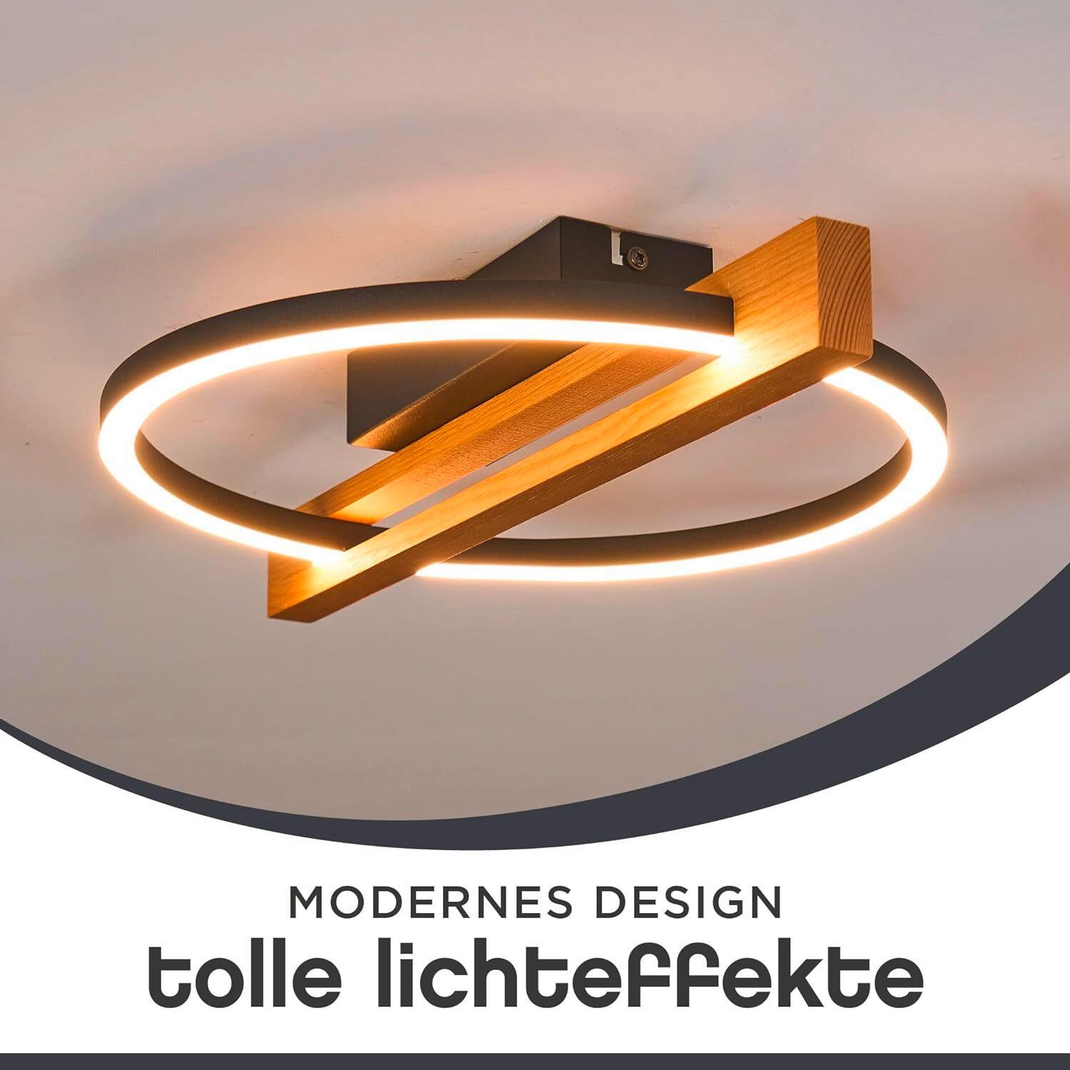 LED-Deckenleuchte Nero Schwarz L: 39 cm - Natur, Holz (39/30/7.5cm)