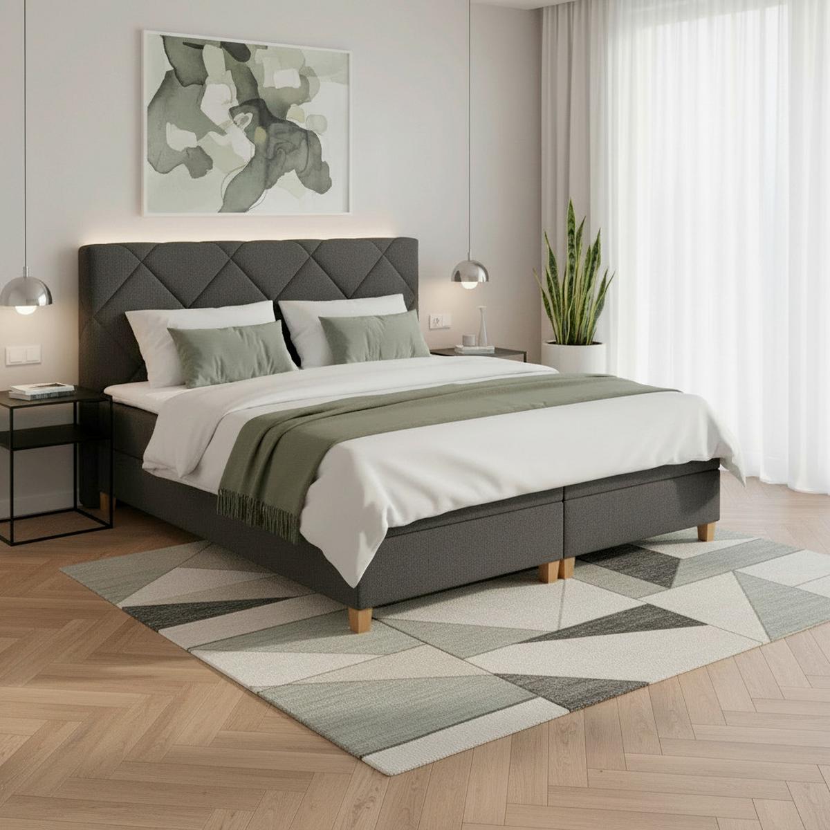 Americká postel MARCELLO, 180x200, tmavě šedá - šedá/tmavě šedá, Moderní, dřevo/kompozitní dřevo (180kg) - Bessagi Home