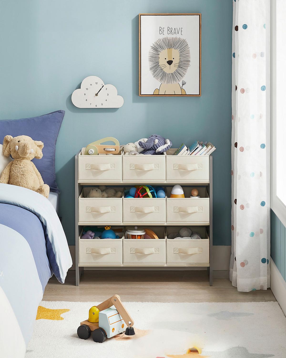 Kinderregal Toy Storage Shelf Grau/Beige B: 62,5 cm - Beige/Grau, MODERN, Holzwerkstoff/Textil (62,5/60/29,5cm) - MID.YOU