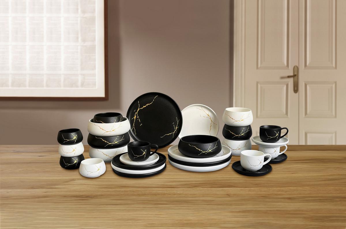 Kombiservice Lisa - Goldfarben/Schwarz, Basics, Keramik - James Wood