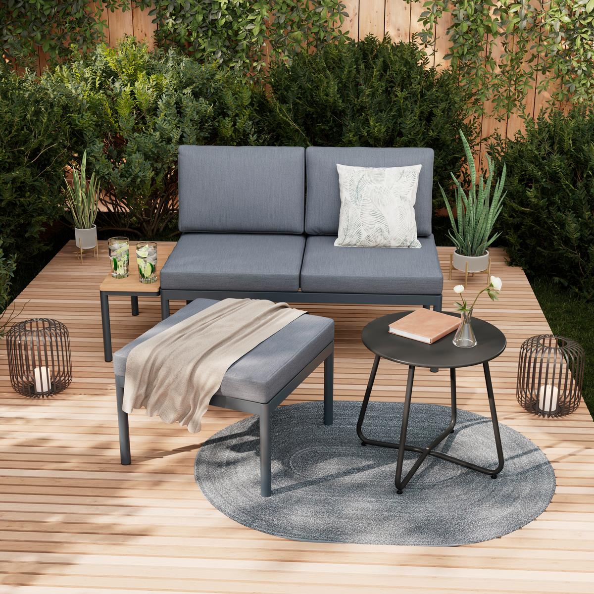 Loungegarnitur Cadiz - Dunkelgrau/Naturfarben, MODERN, Kunststoff/Textil (134/123cm) - Beldano