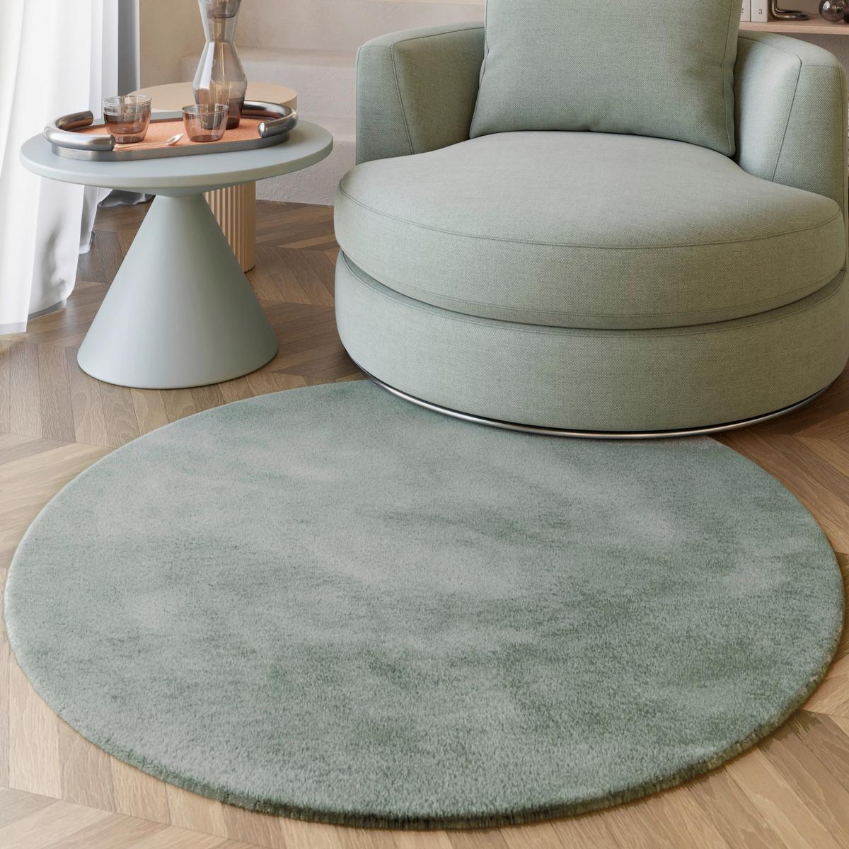 Hochflorteppich Grün, Ø: Ca. 100 Cm - Salbeigrün, KONVENTIONELL, Textil (100/100cm) - Esprit