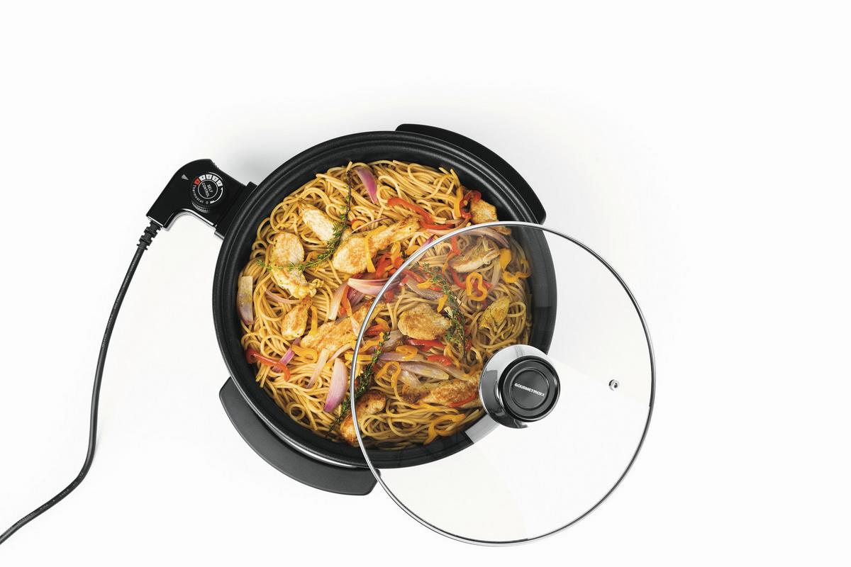 ELEKTRISCHE PFANNE 1500W, Bis 220C - Schwarz, Basics, Glas/Kunststoff (34/18/32cm) - GOURMETMAXX