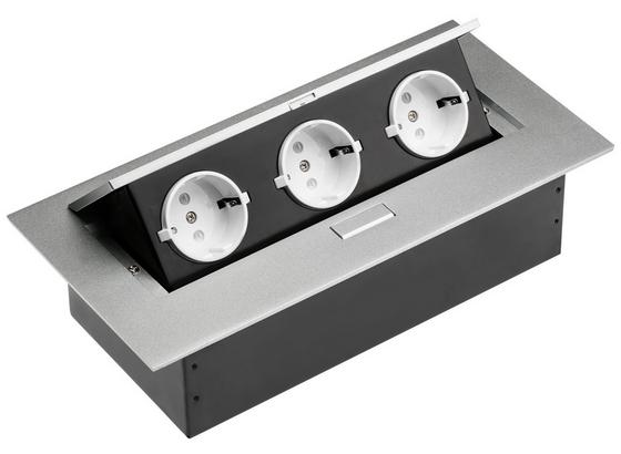 Steckdosenelement Alu 3 X Schuko - Alufarben/Schwarz, MODERN, Metall (27,7/5,2/10cm) - Evoline Steckdosenelement Alu 3 X Schuko - Alufarben/Schwarz, MODERN, Metall (27,7/5,2/10cm) - Evoline