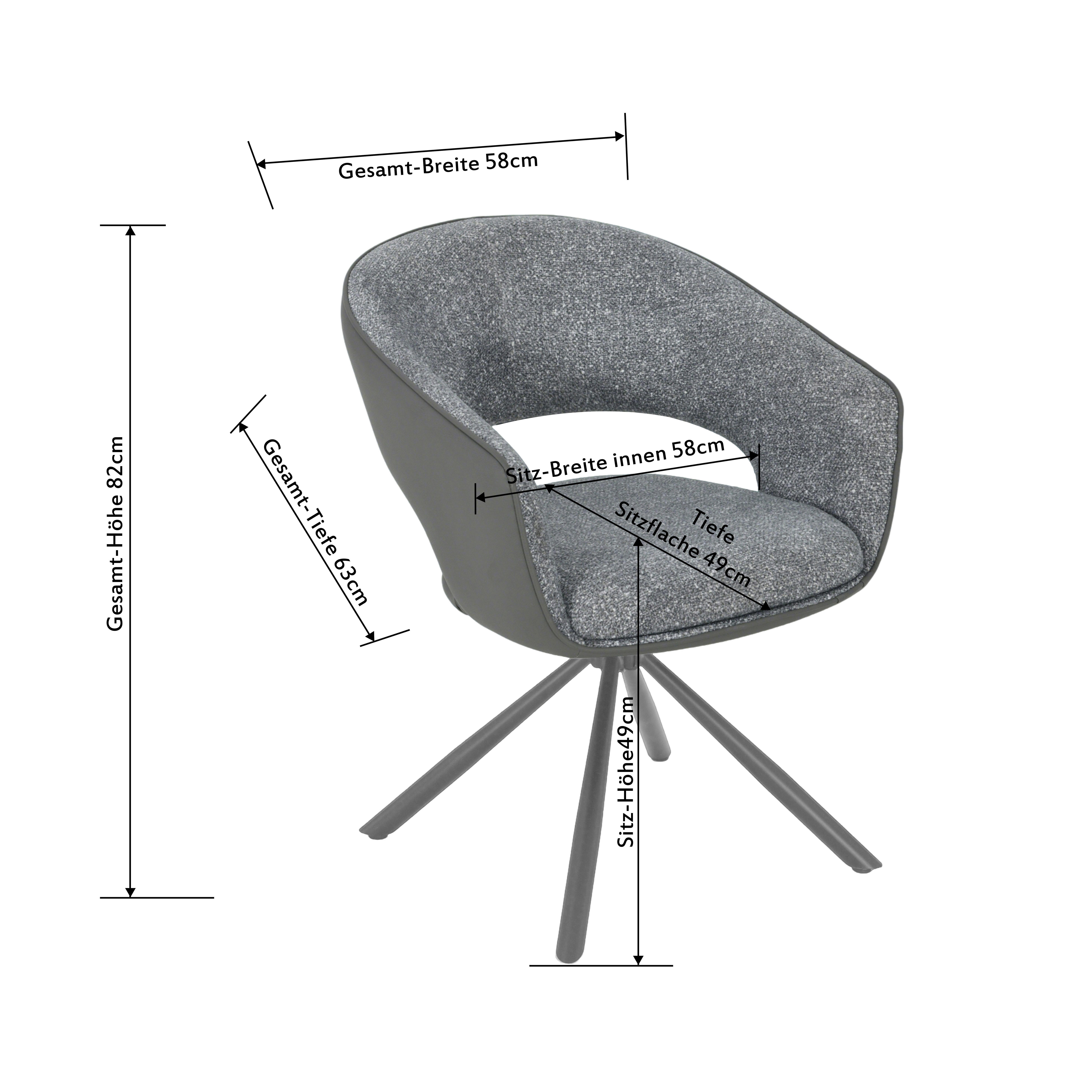 Armlehnstuhl Alva Leinenoptik Grau, B: 58 cm - Dunkelgrau/Grau, LIFESTYLE, Holz/Textil (58/83/62cm) - Livetastic