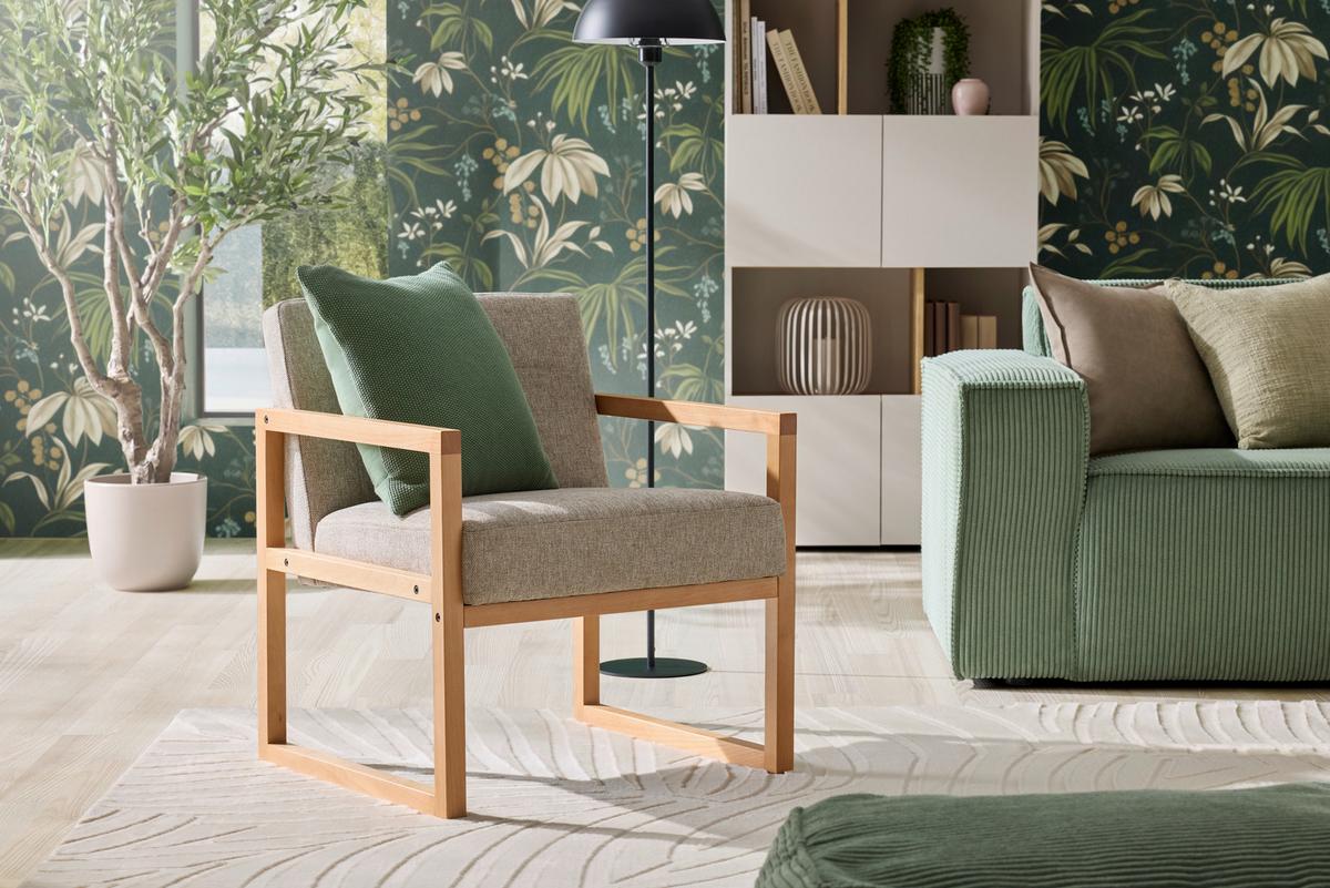 Kreslo MALMÖ, svetlosivá, bukový masív - prírodná farba/svetlosivá, Modern, drevo/textil (65/75/69cm) - Mömax