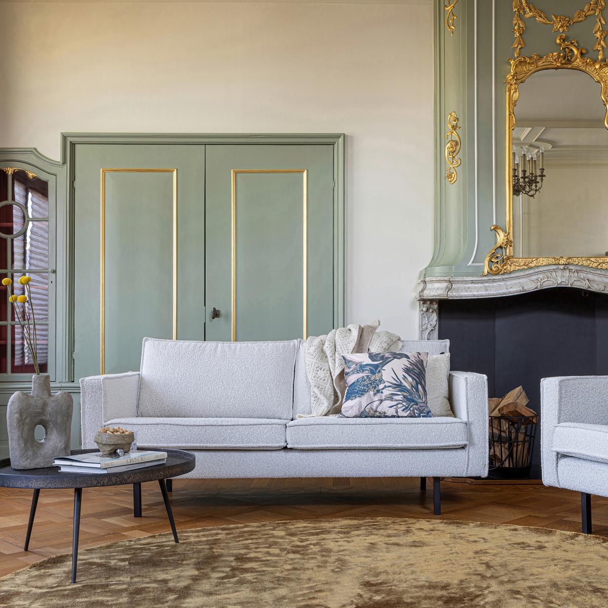 2,5-Sitzer Rodeo Naturfarben B: 190cm - Schwarz/Naturfarben, Design, Textil/Metall (190/85/86cm) - Livetastic