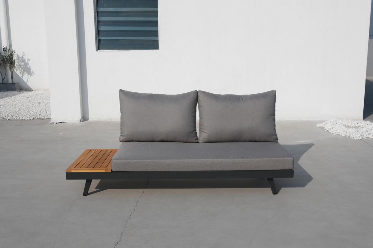 Loungegarnitur 3-Tlg. Naxos Holz/Metall/Textil mit Kissen - Anthrazit/Silberfarben, Basics, Holz/Textil (175/175cm) - Gardenson