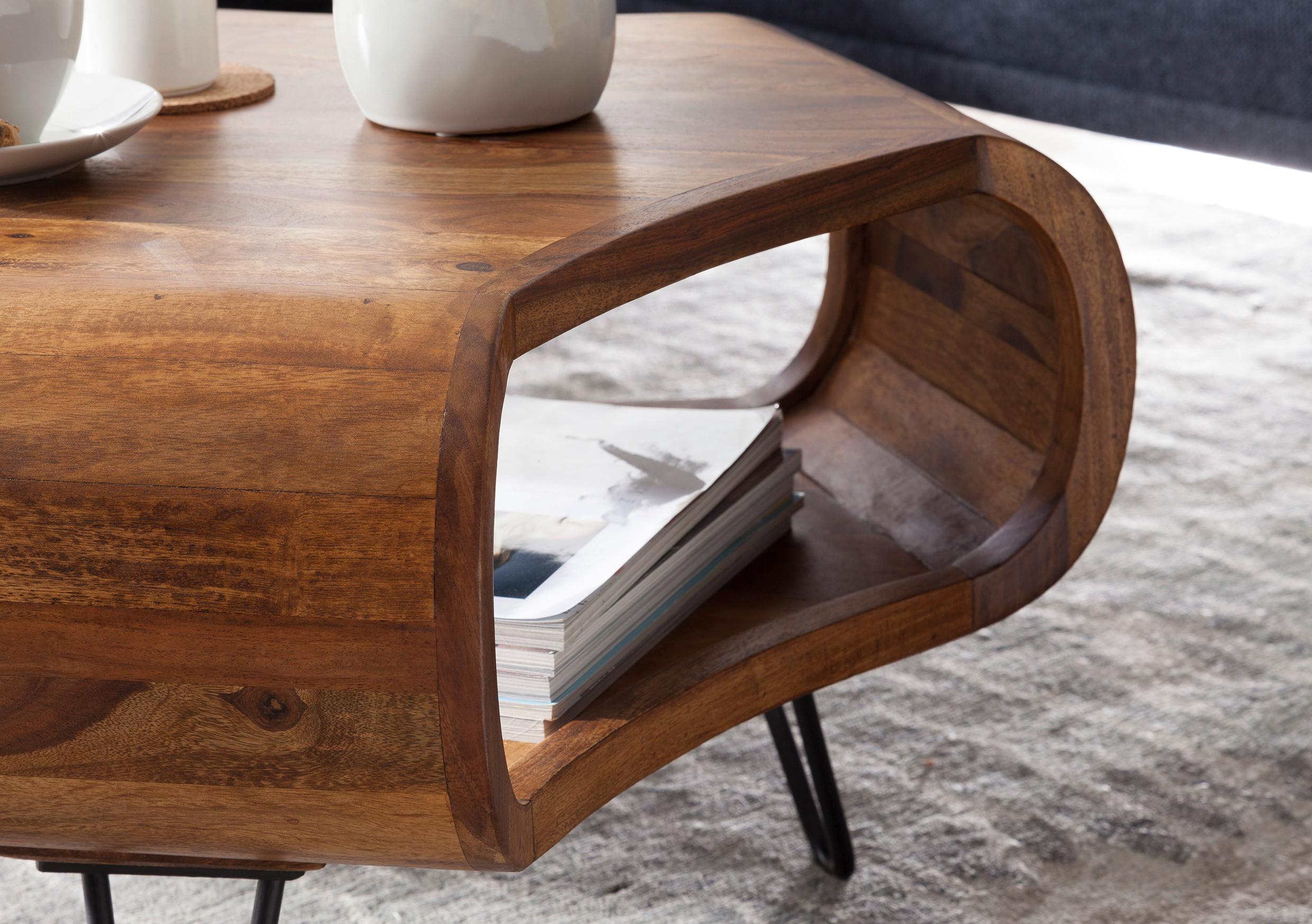 MID.YOU Couchtisch Holz mit Ablagefach Sheesham Massiv