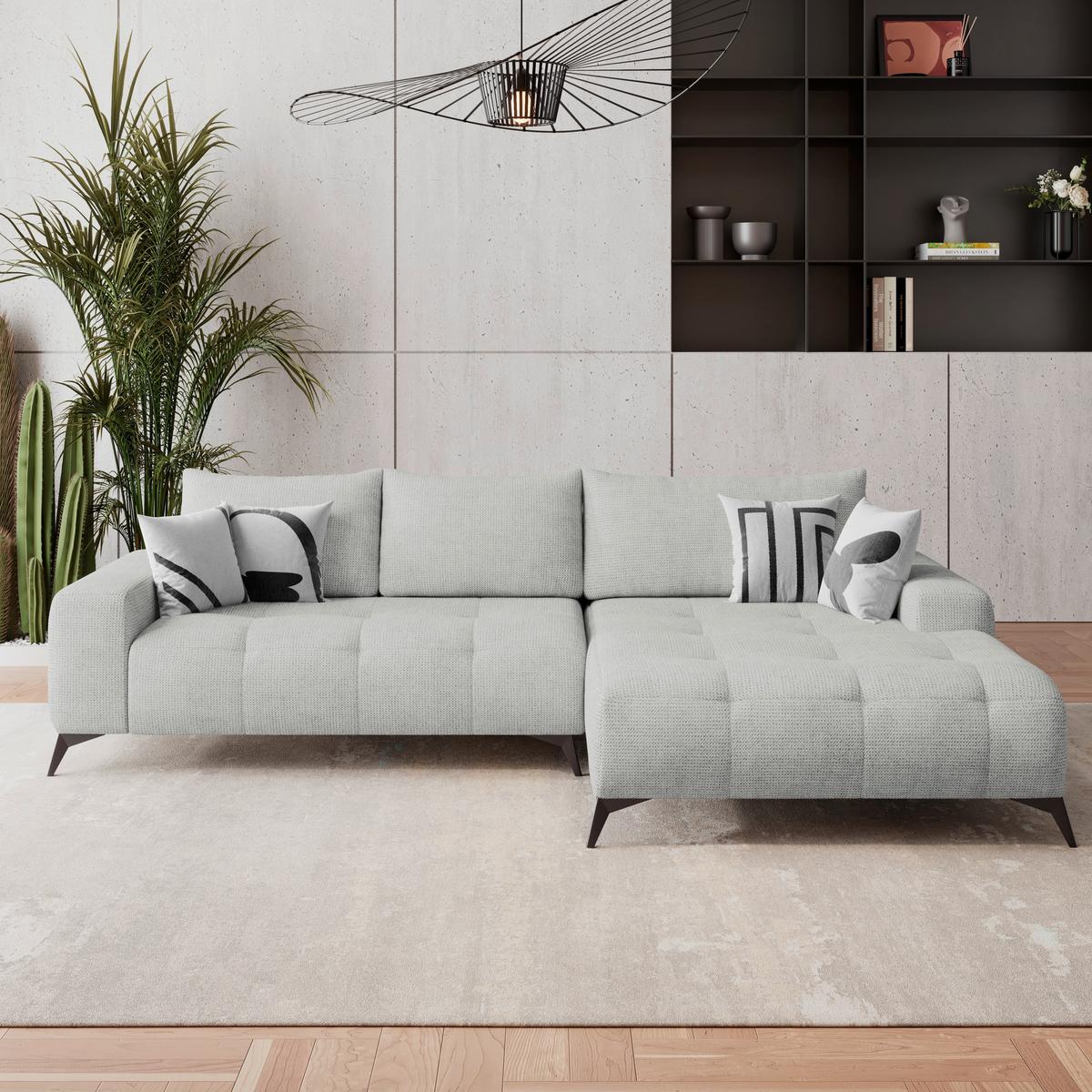 Ecksofa Mauro Türkis, mit Schlaffunktion - Blaugrau/Schwarz, Trend, Textil (290/175cm) - Luca Bessoni