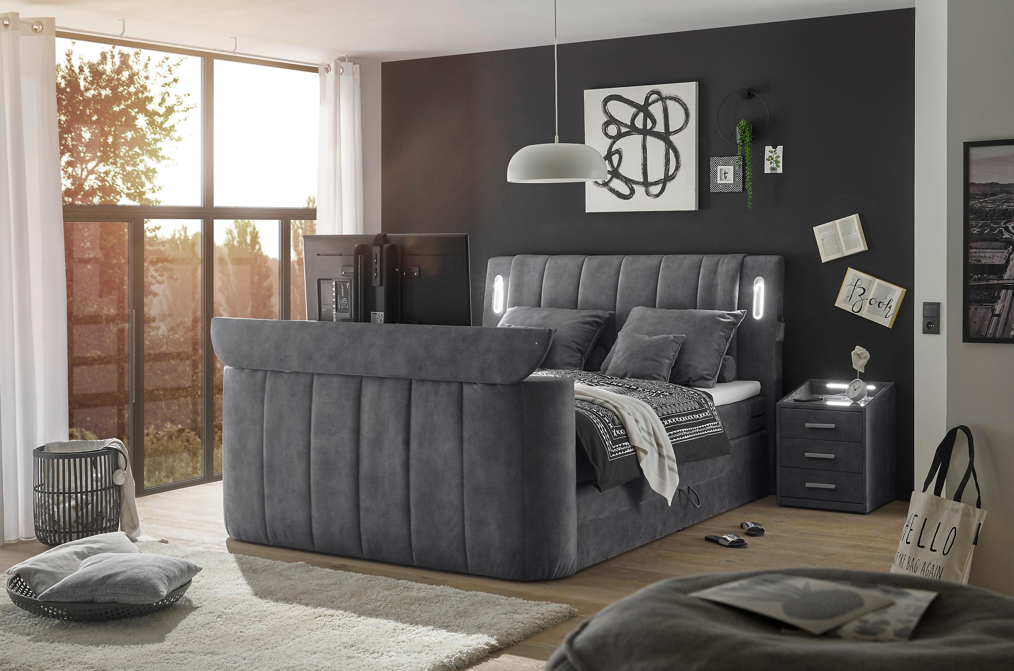 Boxspringbett Inkl. Topper 180x200 Cm Dallas - Anthrazit, MODERN, Holzwerkstoff/Textil (180/200cm) - MID.YOU