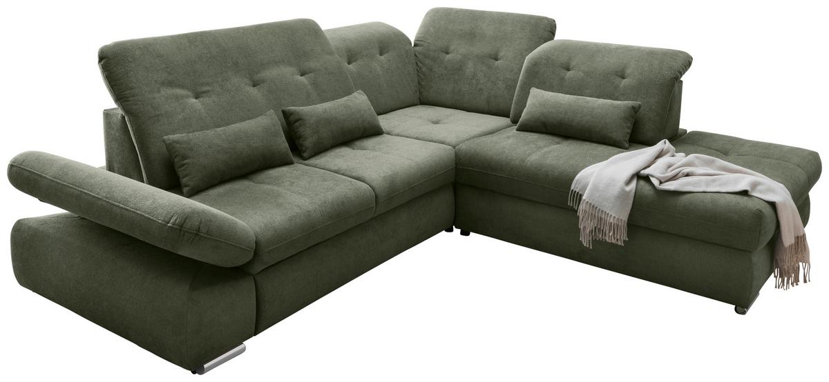 Ecksofa Dalida Dunkelgrün S: 280x254cm - Chromfarben/Dunkelgrün, MODERN, Textil (280/254cm) - Livetastic