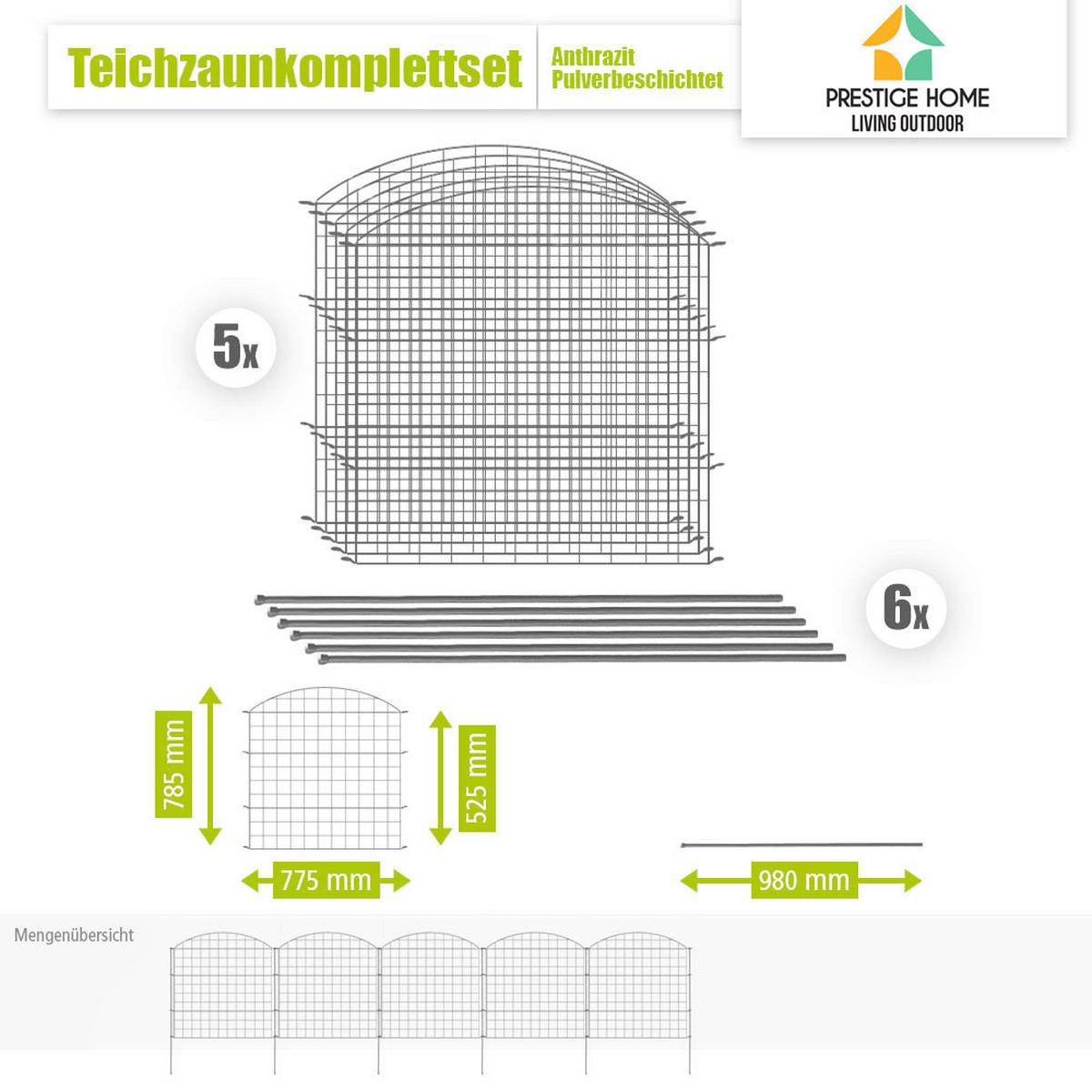 Teichzaun Oberbogen 11-teilig ca. 390x78,5 cm - Anthrazit, Basics, Metall (390/2/78,50cm)