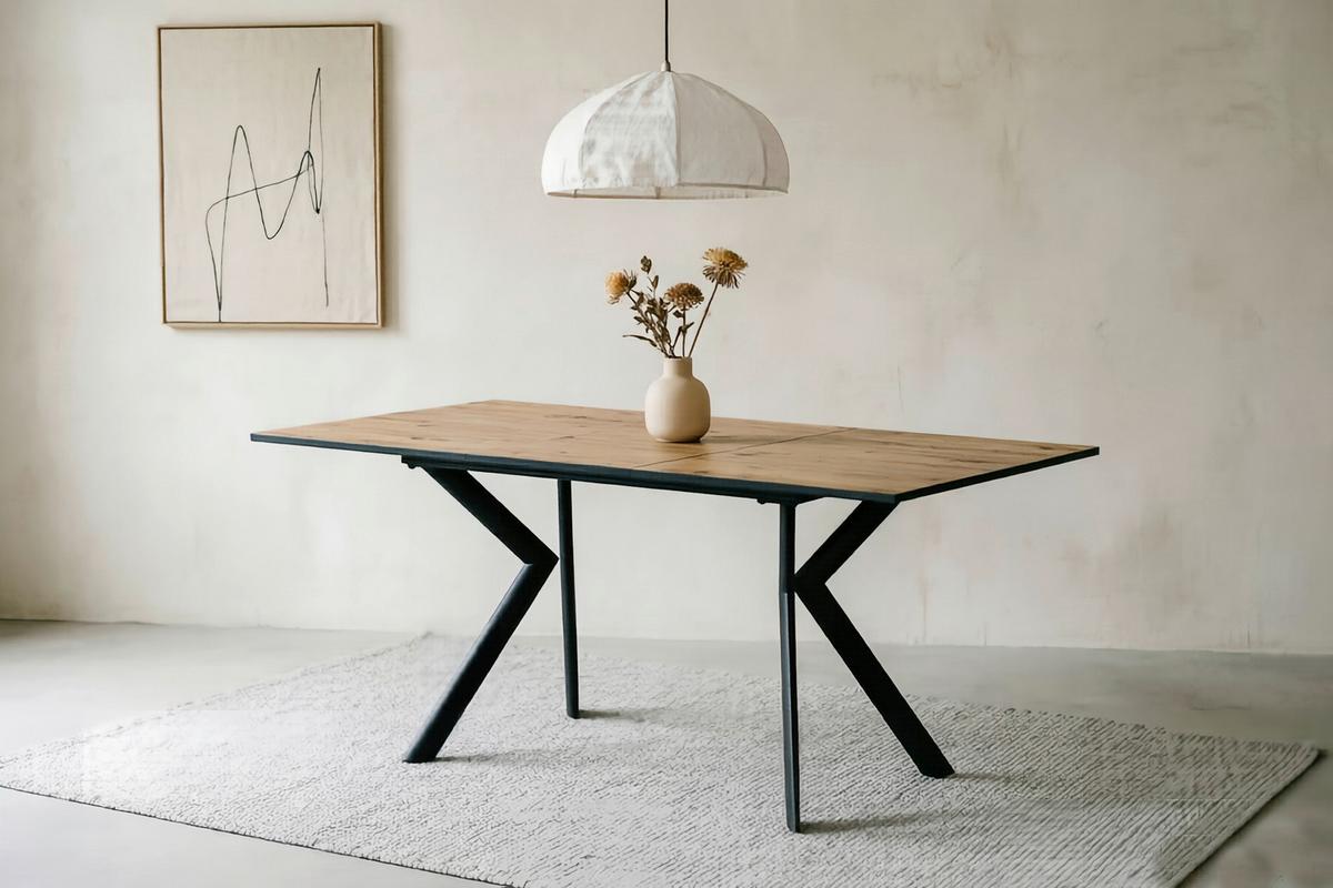 Ausziehtisch Marcel Giga 120AZ Melamin Eiche, B: 120-160cm - Eichefarben/Schwarz, MODERN, Holzwerkstoff/Metall (120-160/80/76cm)