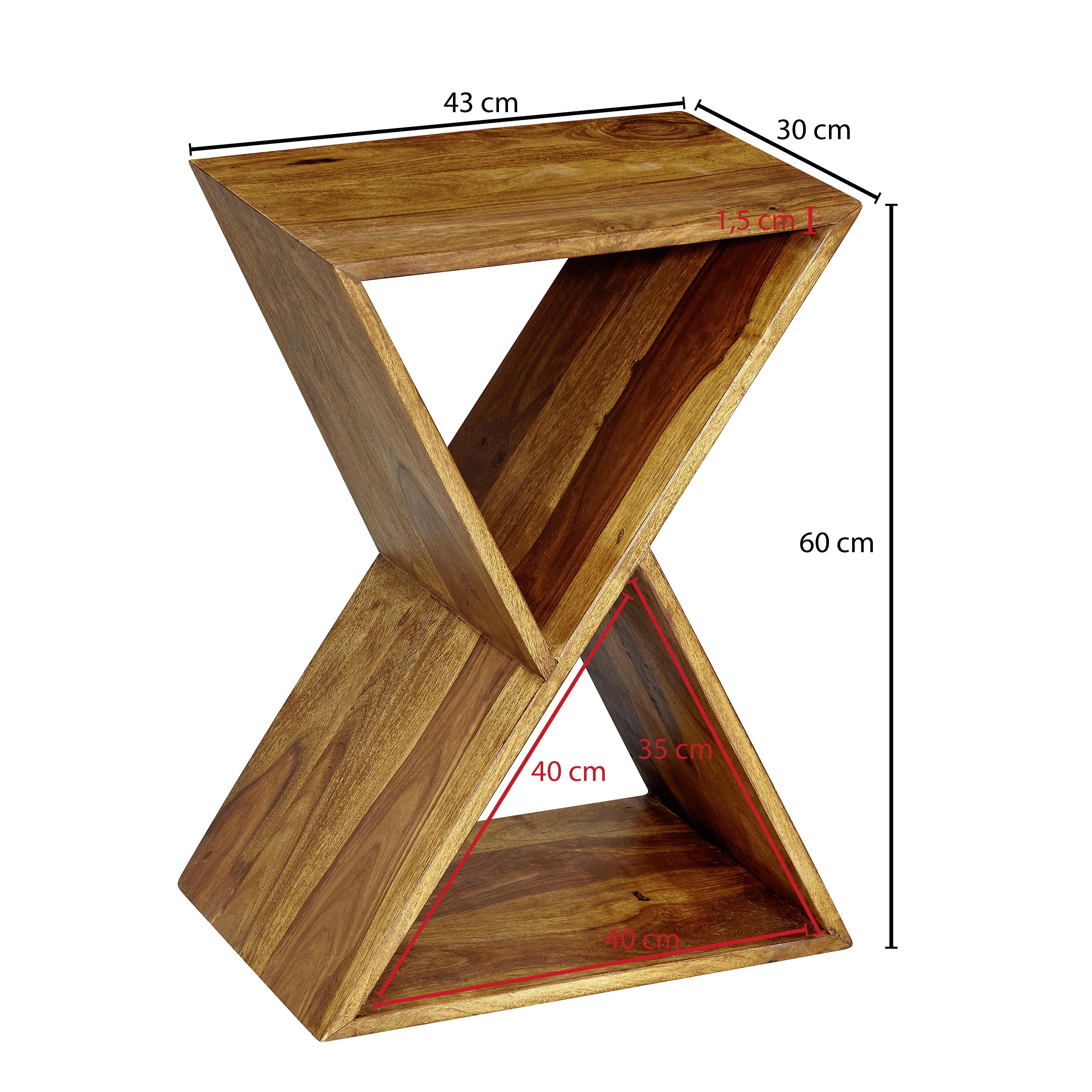 Beistelltisch aus Sheeshamholz in X-Form Maße