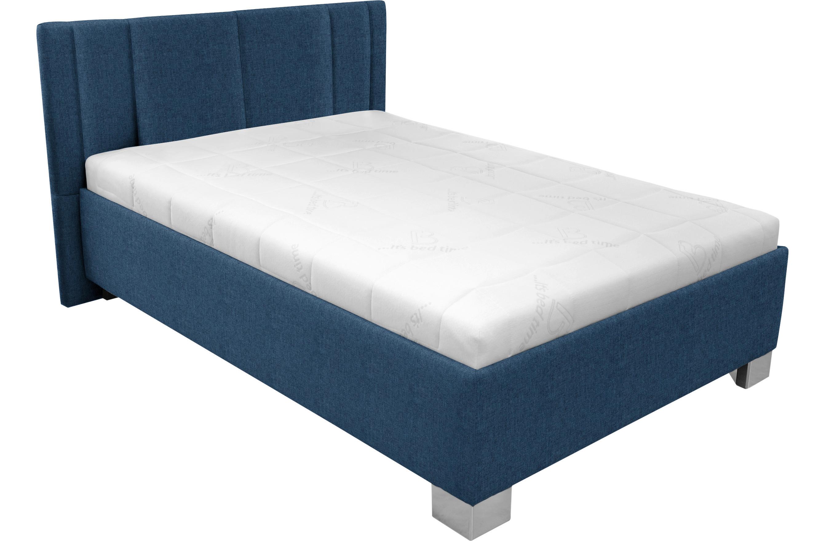 Polsterbett Mit Matratze 120x200 Stilo Blau - Chromfarben/Dunkelblau, Holz/Textil (120/200cm)