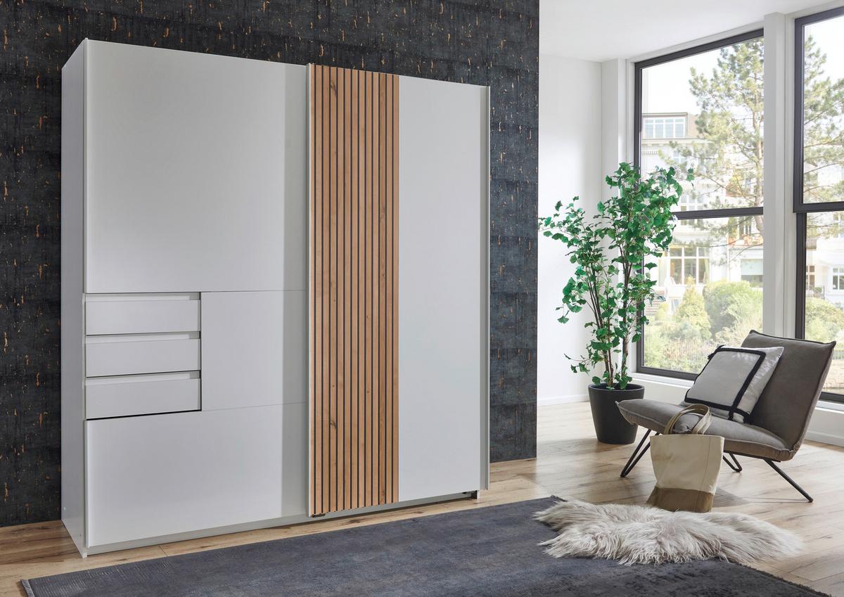 Schwebetürenschrank 180 cm Coburg Weiß/Eiche Dekor - Weiß/Eiche Artisan, MODERN, Holzwerkstoff (180/198/65cm) - MID.YOU