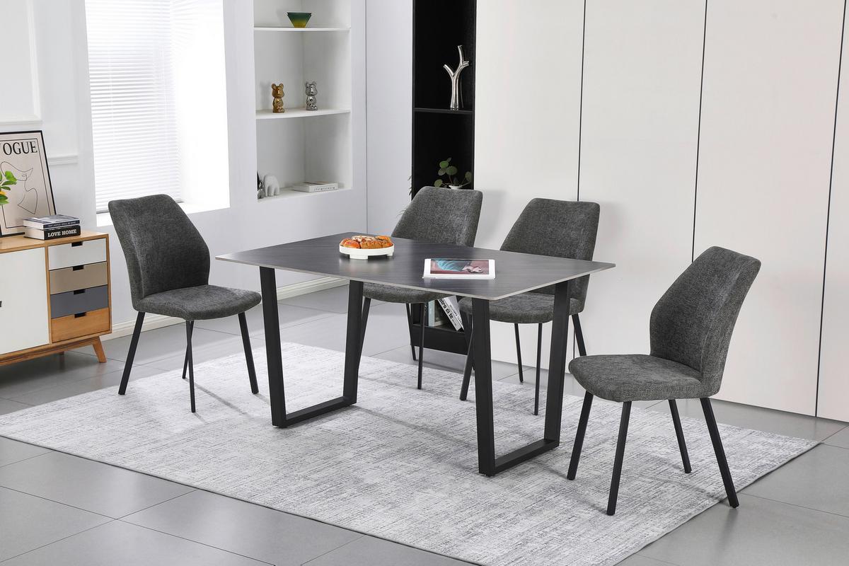 Tischgruppe Perth 5-Teilig Dunkelgrau, B: 140 cm - Dunkelgrau, KONVENTIONELL, Textil/Stein (140/48/76/89/90/62cm) - MID.YOU