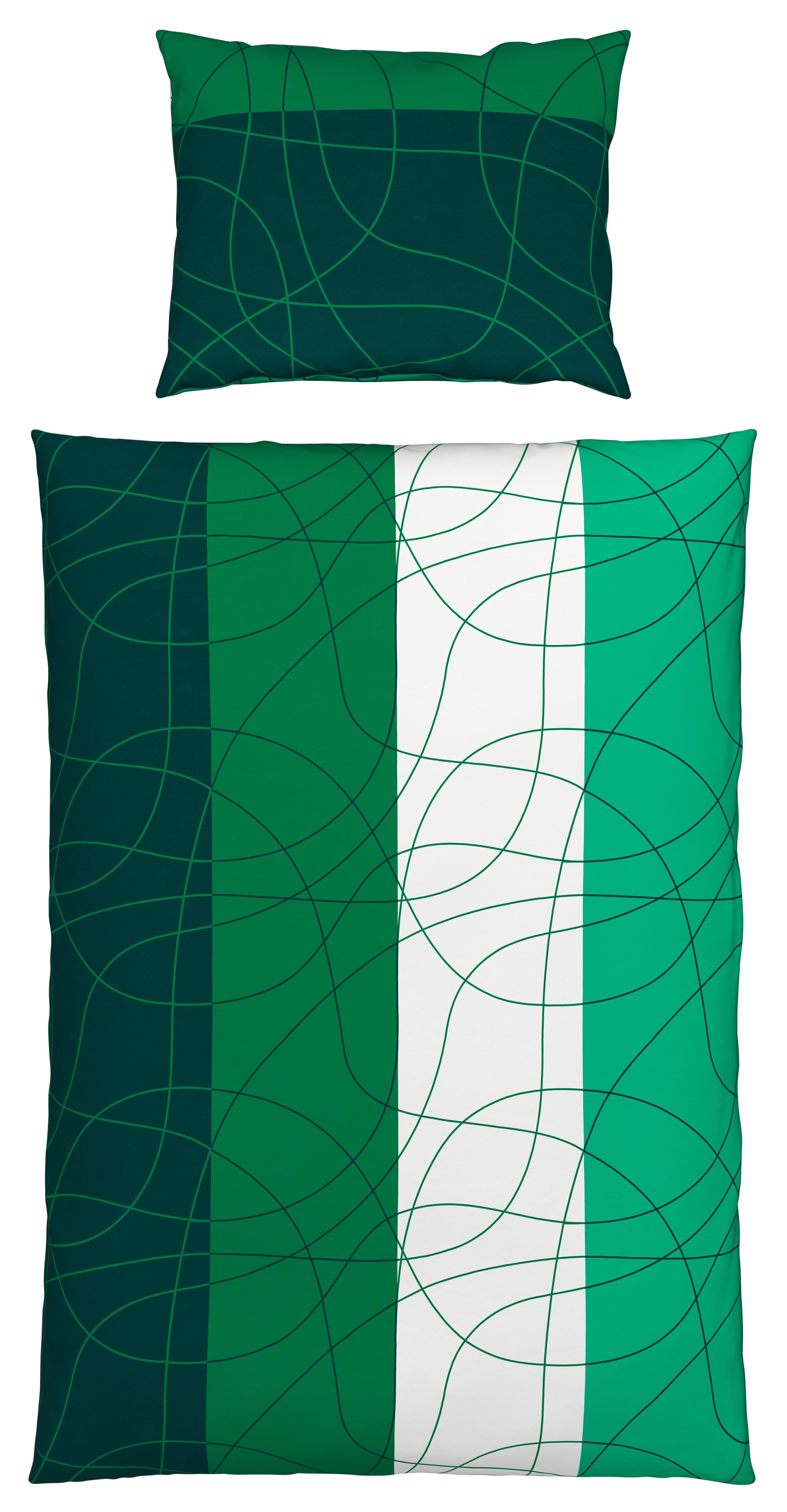 Cretonne Bettwäsche 140x200 cm Julia Baumwolle Grün/Weiß - Weiß/Grün, MODERN, Textil - Luca Bessoni