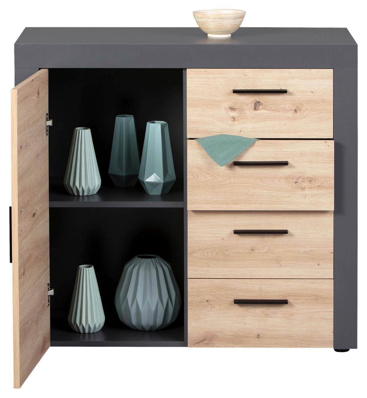 Kommode Corbeto 1t4s - Anthrazit/Schwarz, KONVENTIONELL, Holzwerkstoff (94/86/40cm) - MID.YOU