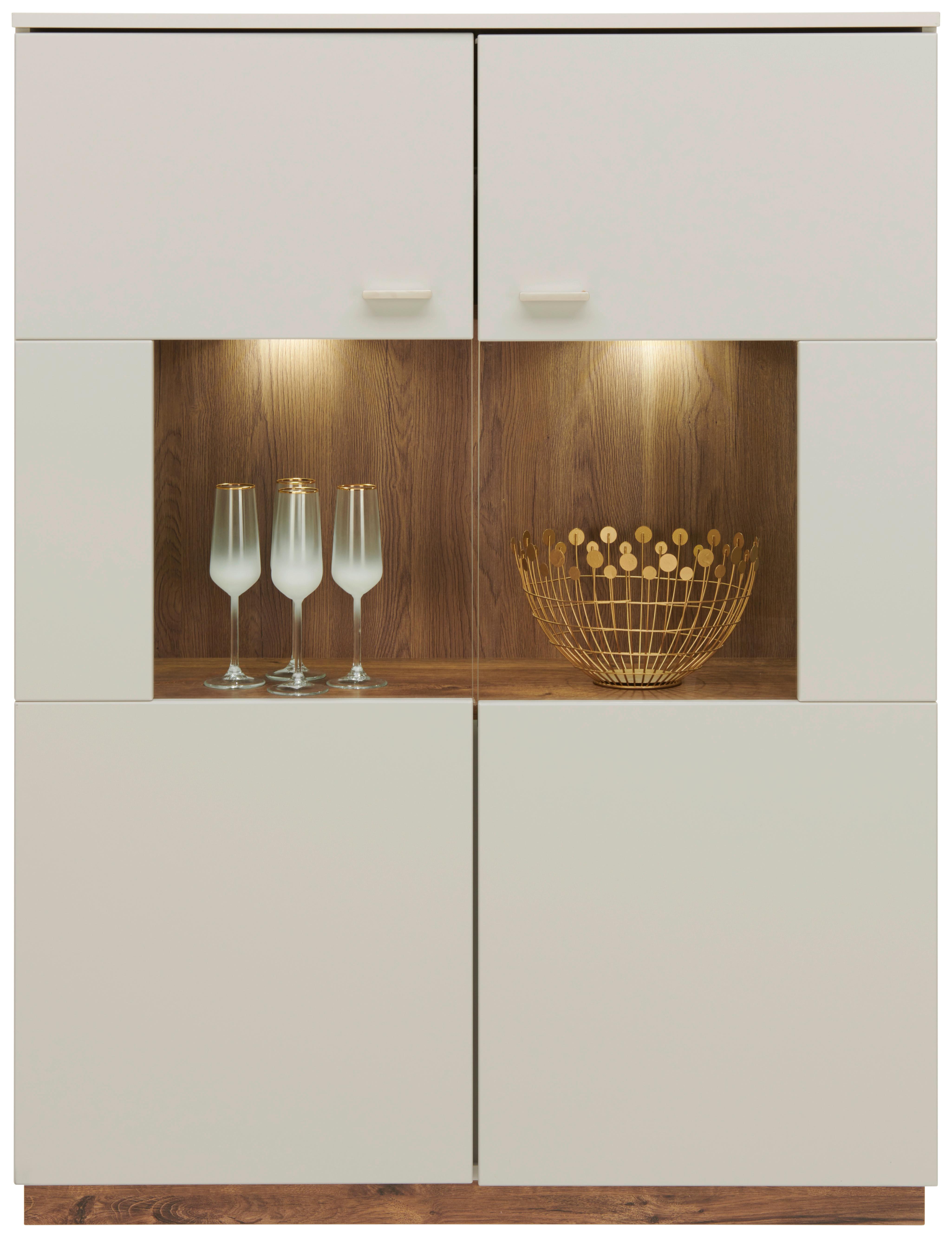 Vitrine Arian B: 100,1 cm Eiche Ribbeck Dekor/Hellgrau - Eichefarben/Hellgrau, MODERN, Glas/Holzwerkstoff (100,1/132,4/37,2cm)