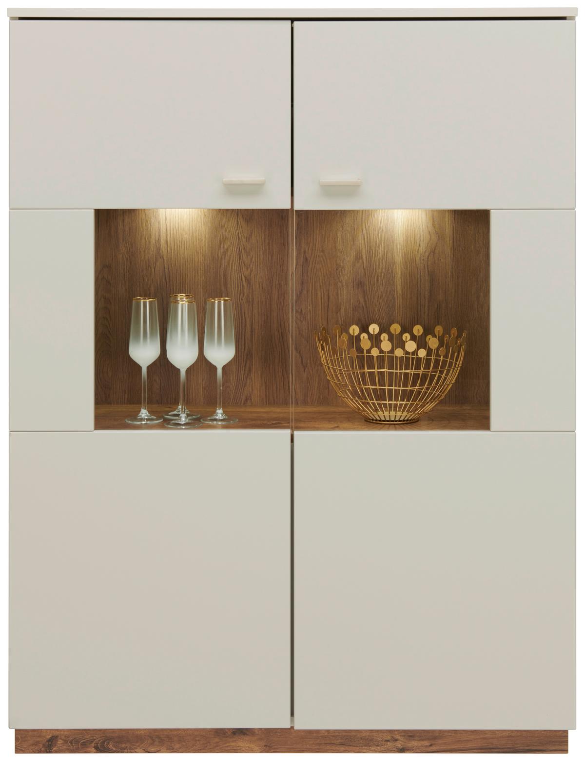Vitrine Arian B: 100,1 cm Eiche Ribbeck Dekor/Hellgrau - Eichefarben/Hellgrau, MODERN, Glas/Holzwerkstoff (100,1/132,4/37,2cm)