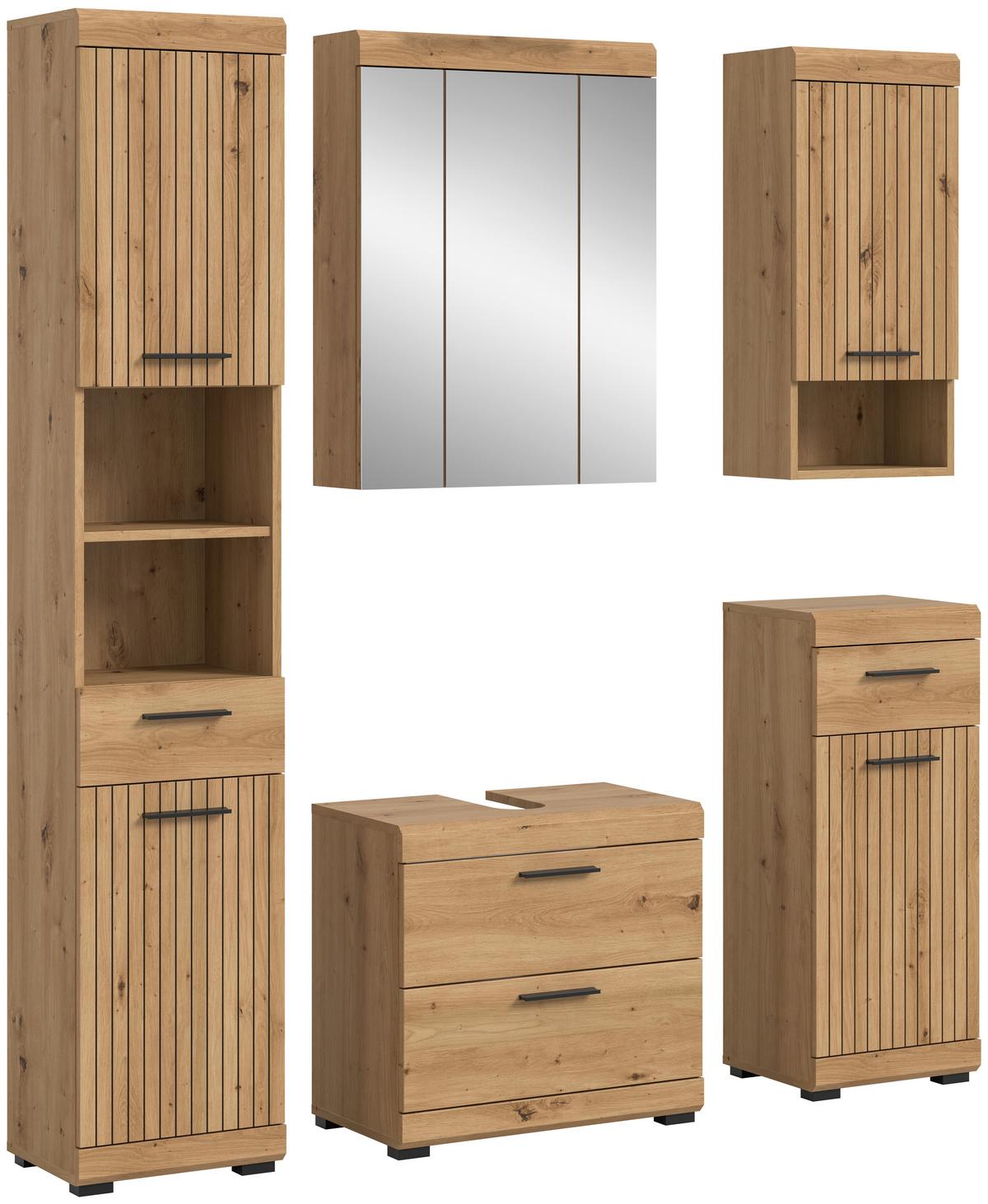 Badezimmer Scout Eiche Artisan Dekor B: 134cm - Schwarz/Eiche Artisan, Trend, Glas/Holzwerkstoff (134cm) - MID.YOU
