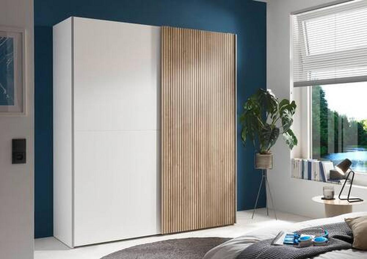 Skriňa s posuvnými dverami BERNO šírka 170 cm - biela/farba duba, Modern, kov/kompozitné drevo (170/196/57cm) - Ti'me