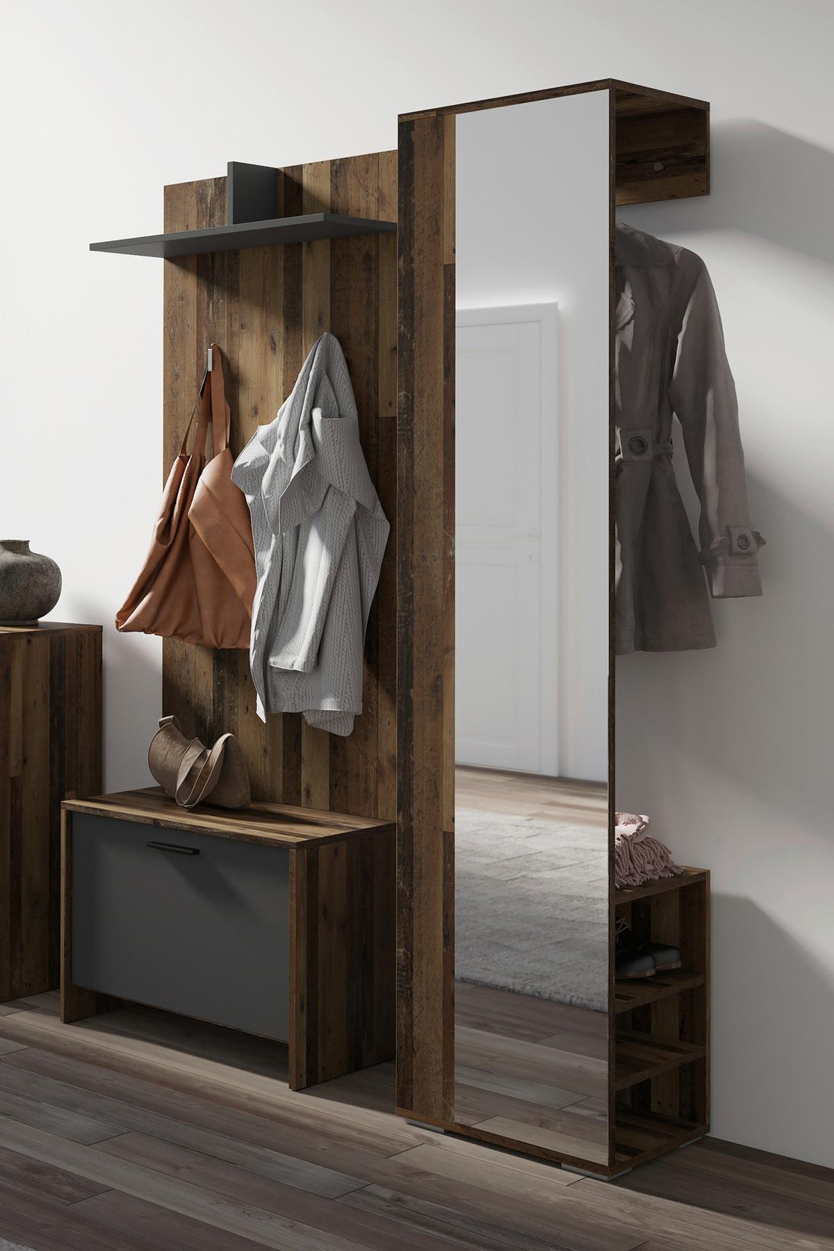 Garderobe Ben Alteiche/ Anthrazit B: 40 cm - Alteiche/Anthrazit, Design, Holzwerkstoff (40/184/35cm) - MID.YOU