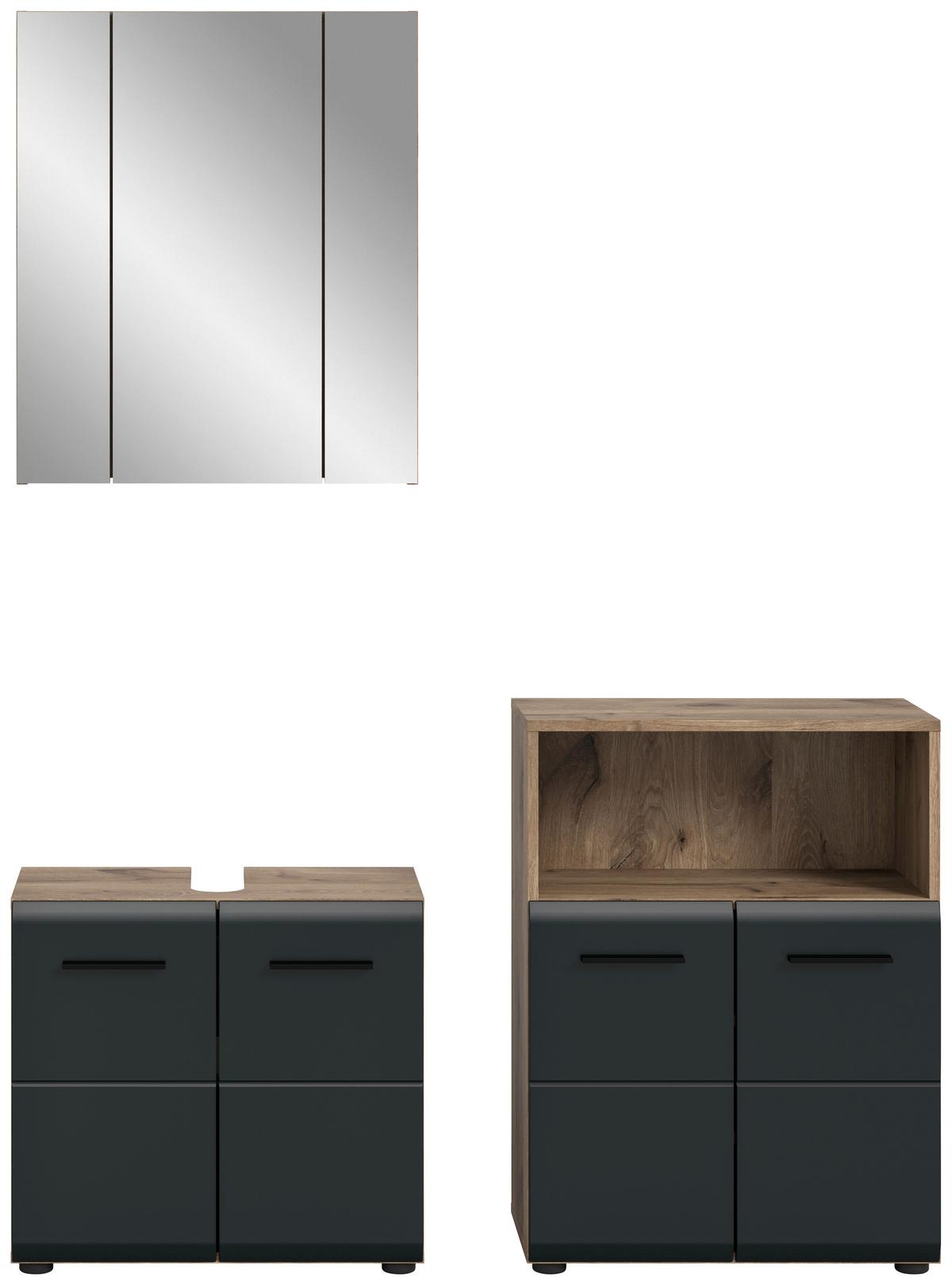 Kúpeľňa Ice 3-dielna, čierna/Dub tmavy - čierna/tmavý dub, Basics, kompozitné drevo/plast (120cm) - MID.YOU