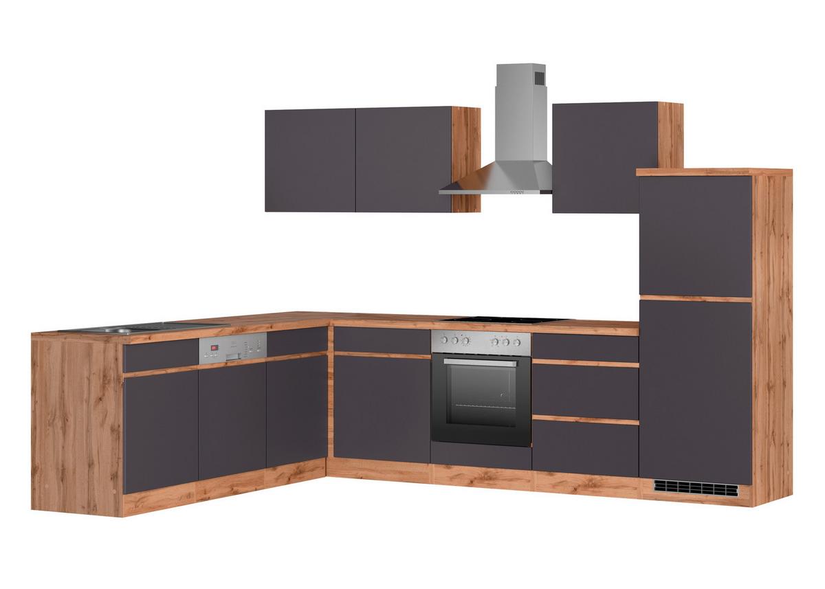 Eckküche Turin Mit Geräten 240x300 Cm Grau/eiche Dekor - Eiche Wotan/Grau, Design, Holzwerkstoff (240/300cm) - Held