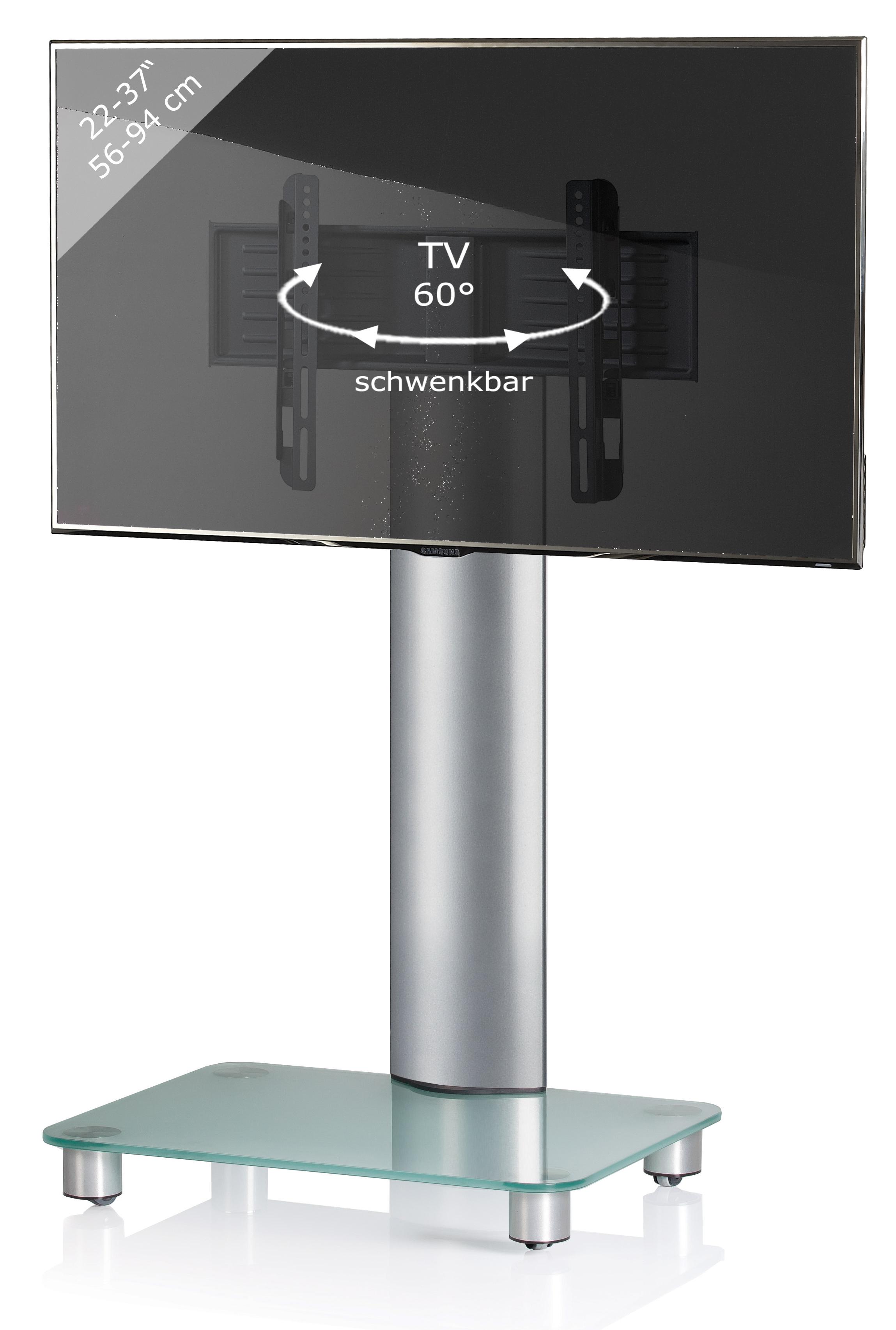 TV-Rack Bis 37" Schwenkbar mit Rollen Bilano Max. 30 Kg - Silberfarben, KONVENTIONELL, Glas/Metall (60/100/44cm) - MID.YOU