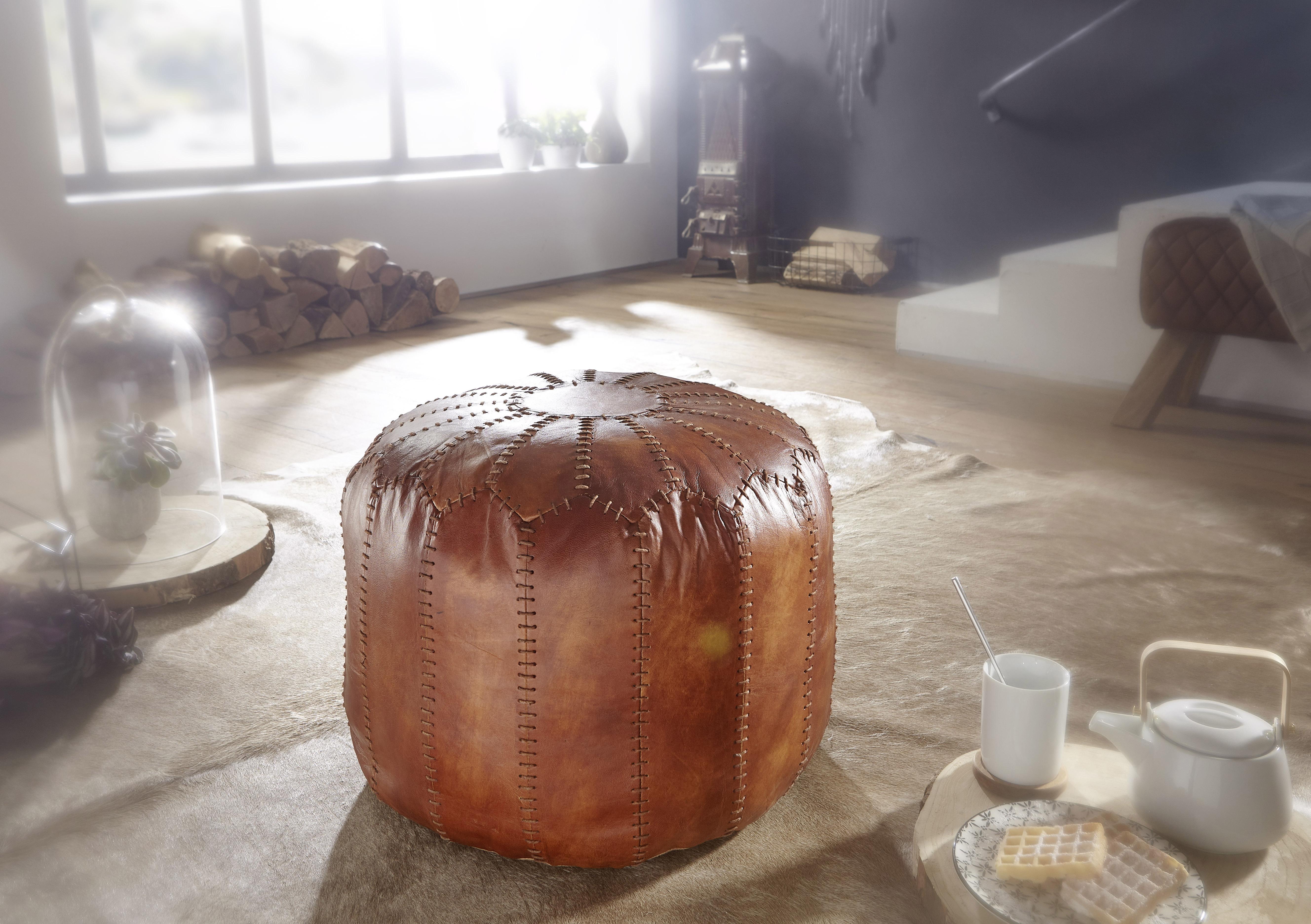 Pouf Braun Dxh 52x40 cm Echtleder - Braun, LIFESTYLE, Leder (52/40/52cm) - MID.YOU