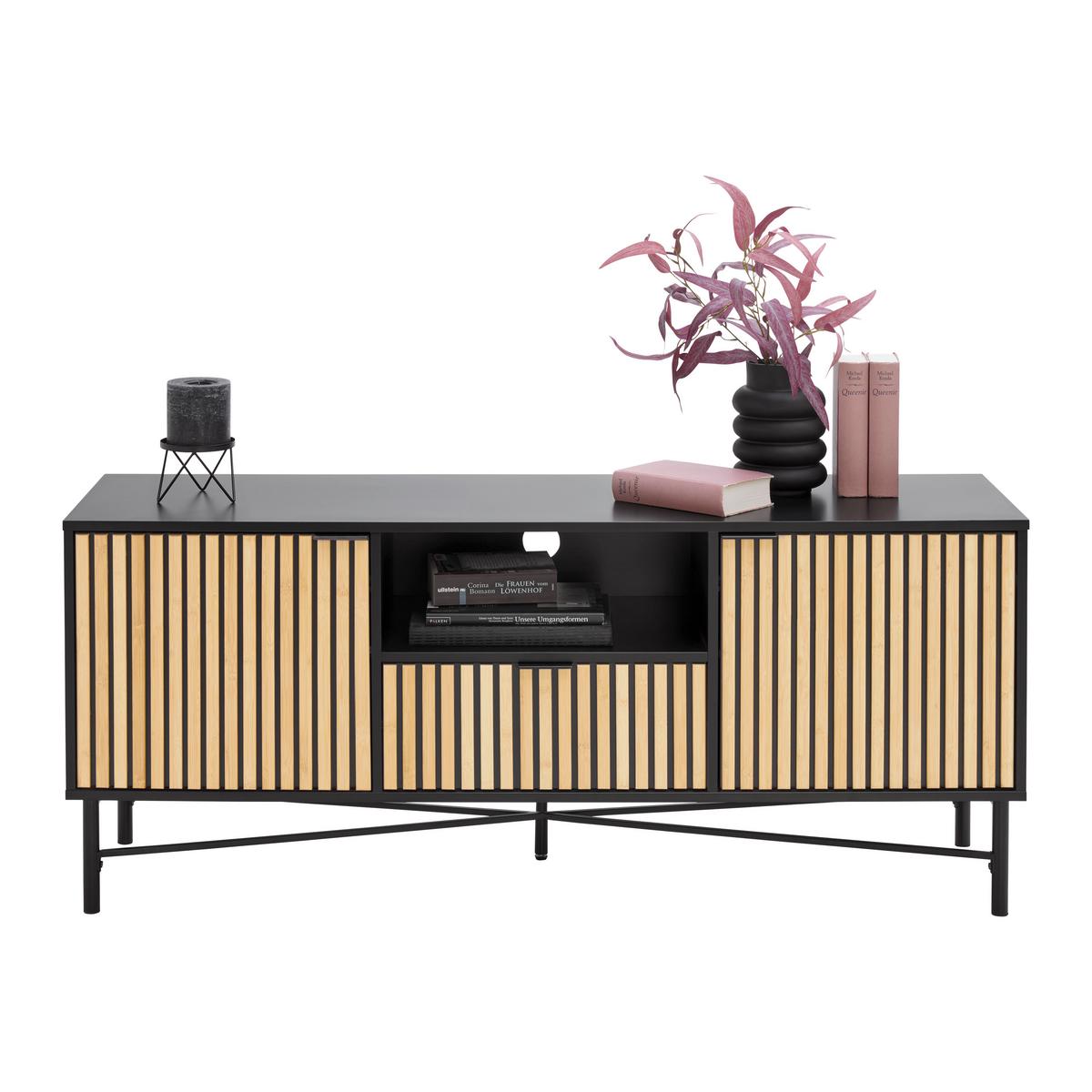 NÍZKÁ KOMODA MADRID -EXKLUSIV- - černá/přírodní barvy, Moderní, kov/dřevo (143/60/40cm) - Mömax