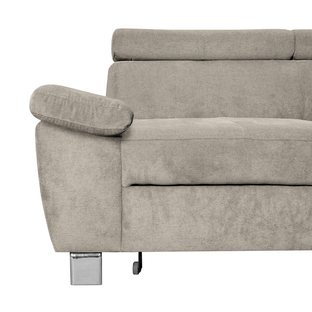 Ecksofa Lugano Mikrofaser Hellbraun 248x208 - Chromfarben/Hellbraun, Design, Textil (248/208cm) - Livetastic