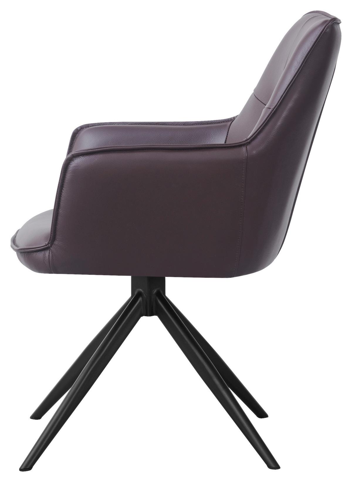 Armlehnstuhl Adriana Echleder braun, B: 57cm - Schwarz/Braun, MODERN, Leder/Holz (57/87/62cm)