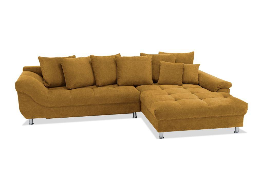 Rohová sedačka ERICE, pravá tmavě žlutá - tmavě žlutá/barvy chromu, Design, textil/plast (312/198cm)