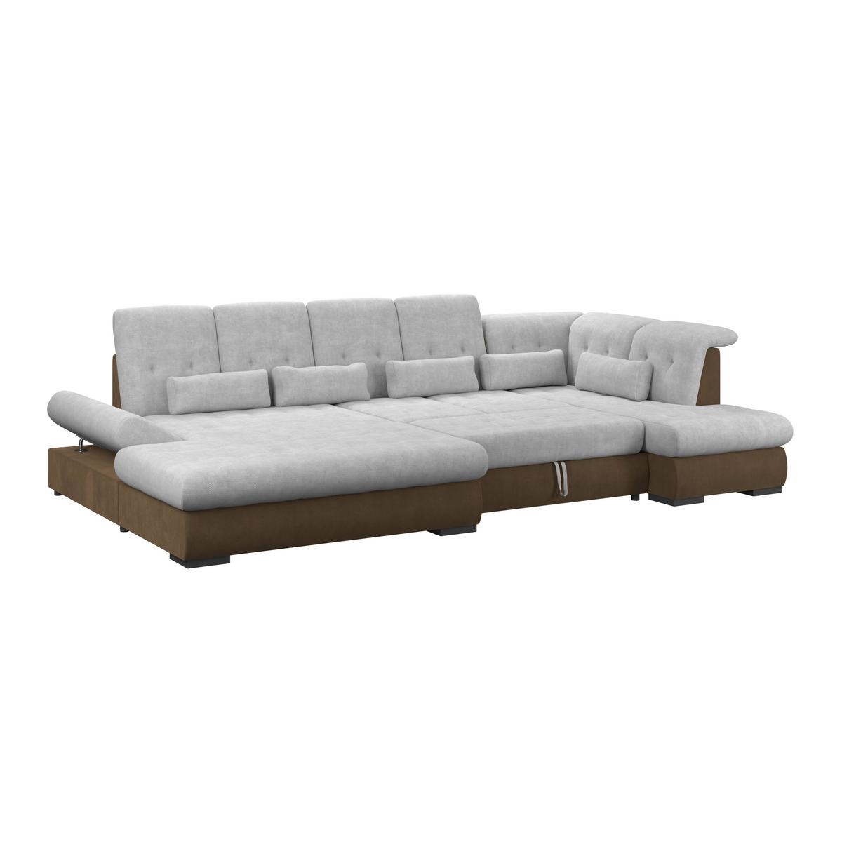 Wohnlandschaft Madera Silberfarben S 358x312 cm - Hellbraun/Silberfarben, KONVENTIONELL, Kunststoff/Textil (190/358/212cm)