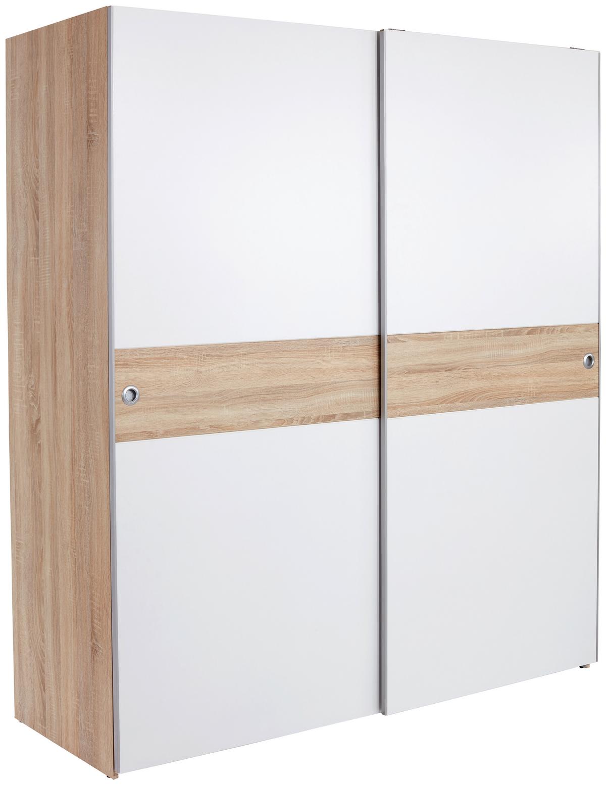 Schwebetürenschrank 170cm Wiki, Weiß/ Sonoma Eiche Dekor - Weiß/Sonoma Eiche, KONVENTIONELL, Holzwerkstoff (170/196/60cm) - MID.YOU