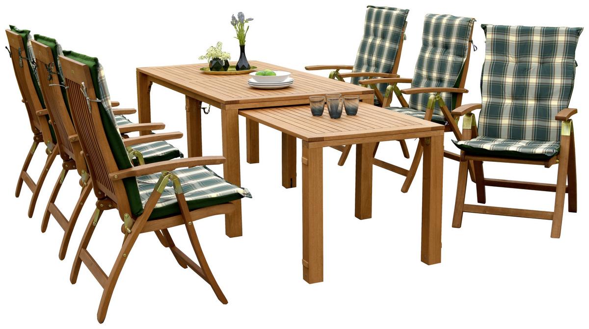 Gartenmöbel Set 14-tlg Comodoro Holz - Naturfarben/Grün, KONVENTIONELL, Holz/Textil - Gardenson