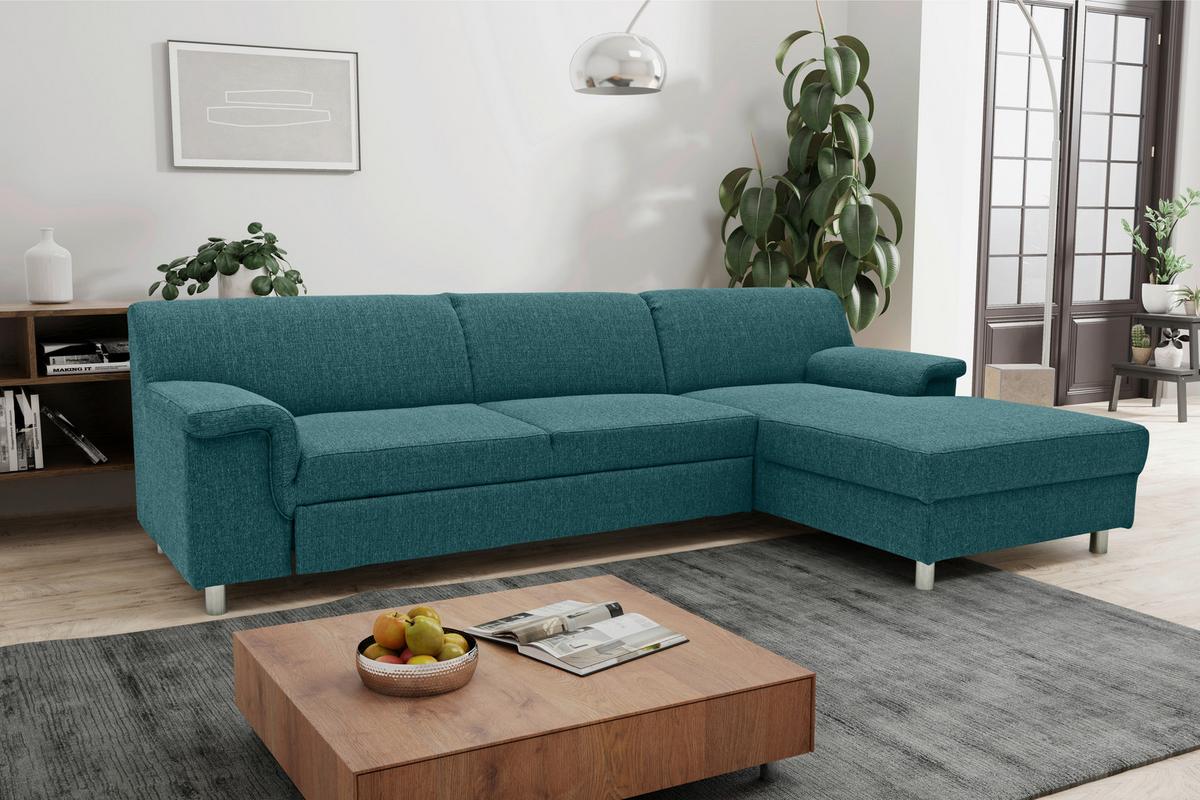 Ecksofa Mit Schlaffunktion Jamie Chromfarben Webstoff - Chromfarben/Petrol, KONVENTIONELL, Textil (252/150cm) - MID.YOU