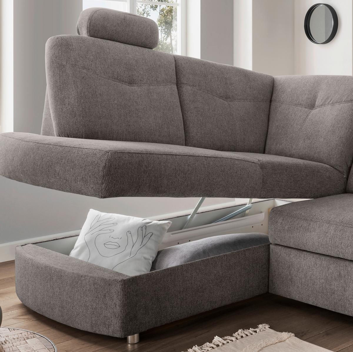 Eckschlafsofa Rosali Graubraun S: 180x264 Cm - Chromfarben/Graubraun, MODERN, Textil (180/264cm) - Livetastic