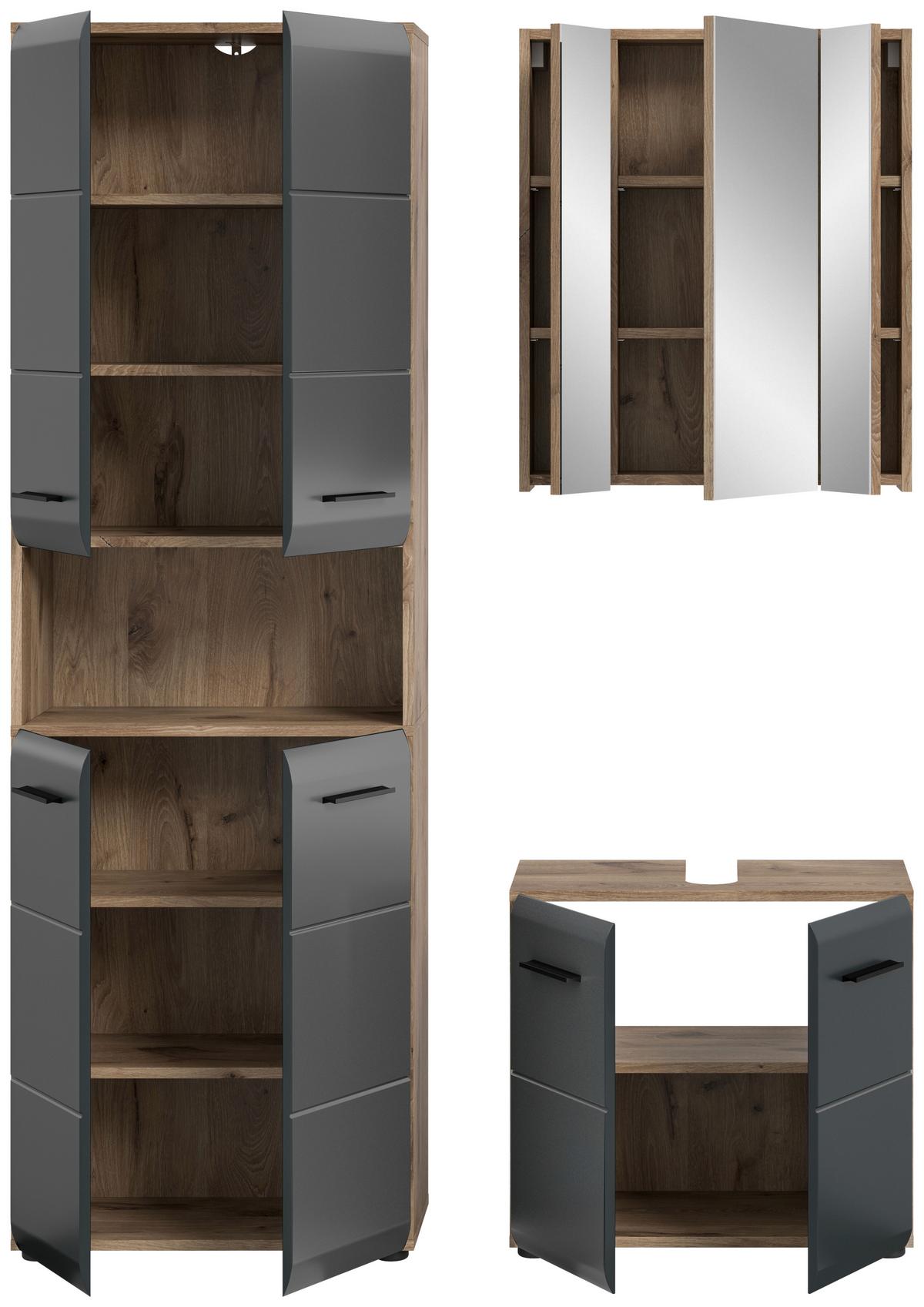 Badezimmer Ice Schwarz/Eiche Dekor B: 120cm - Eiche dunkel/Schwarz, Basics, Holzwerkstoff (120cm) - MID.YOU